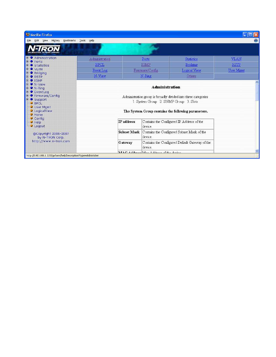 Help – administration | N-Tron Ntron 7014FX2 User Manual | Page 79 / 145