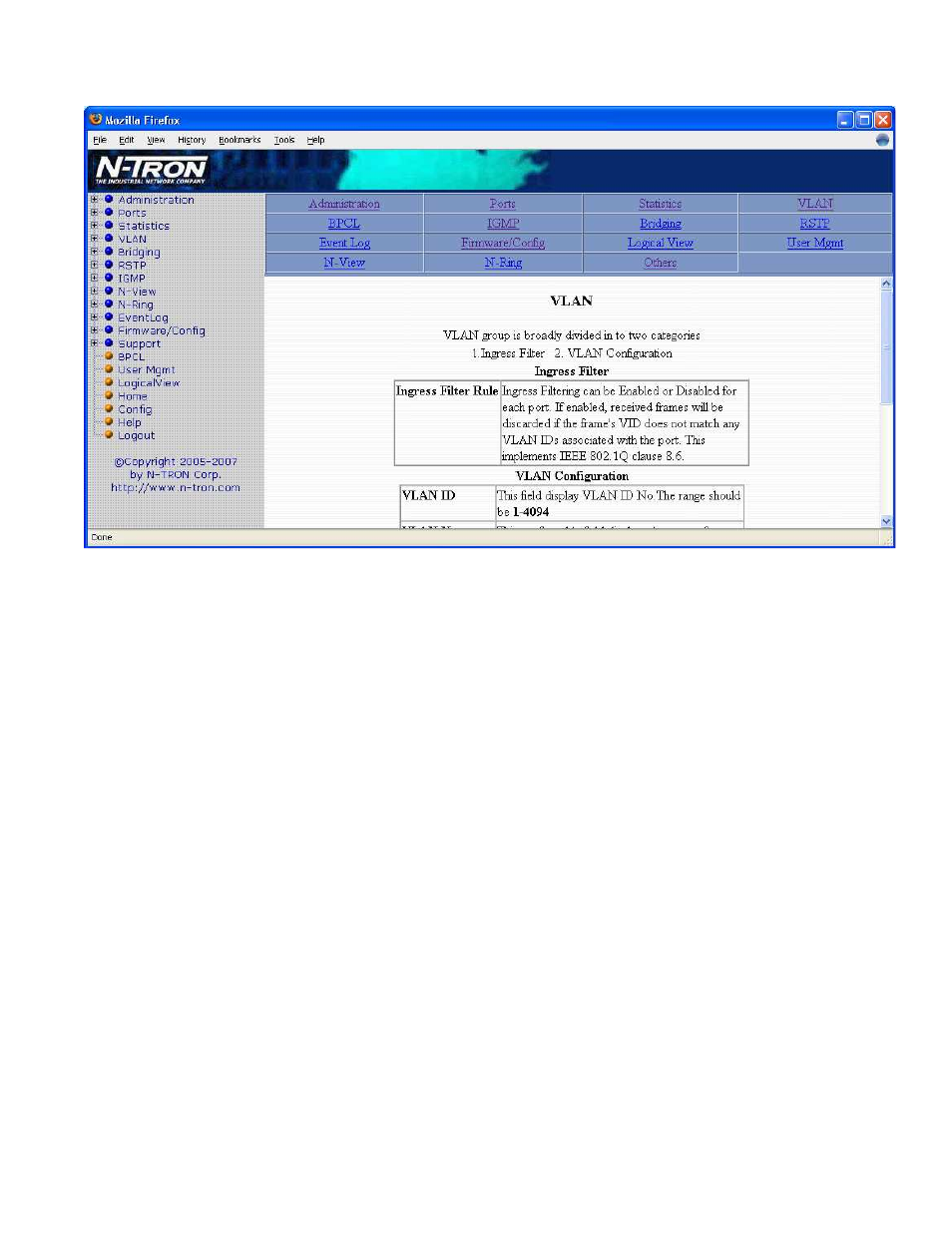 Help – vlan | N-Tron Ntron 7014FX2 User Manual | Page 82 / 145