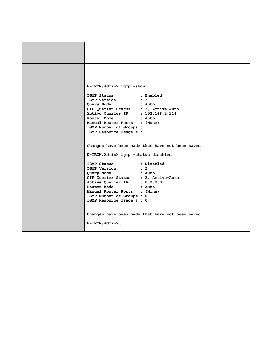 Show or set igmp configuration | N-Tron 708M12 User Manual | Page 130 / 156