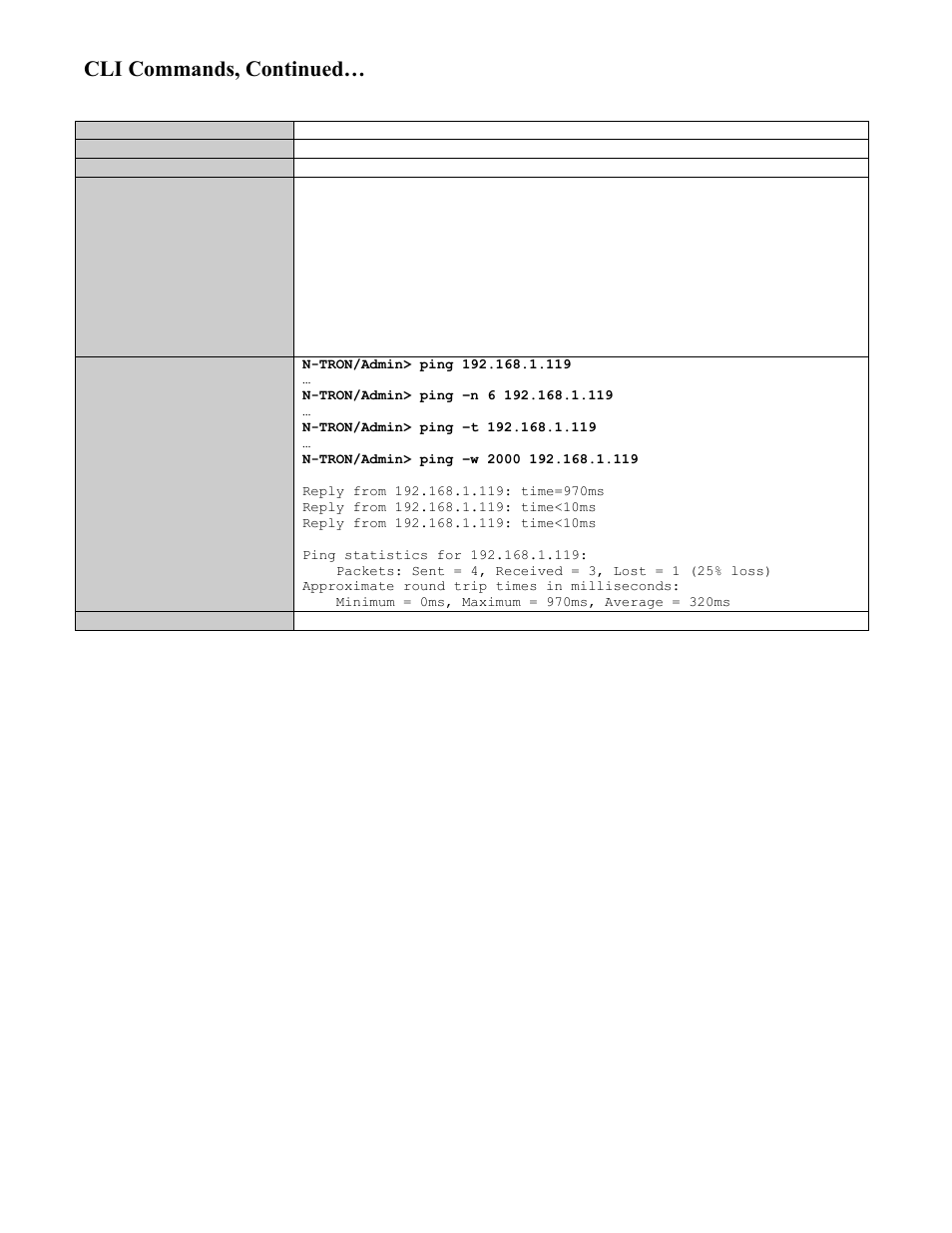 Ping a host, Cli commands, continued | N-Tron 708M12 User Manual | Page 133 / 156