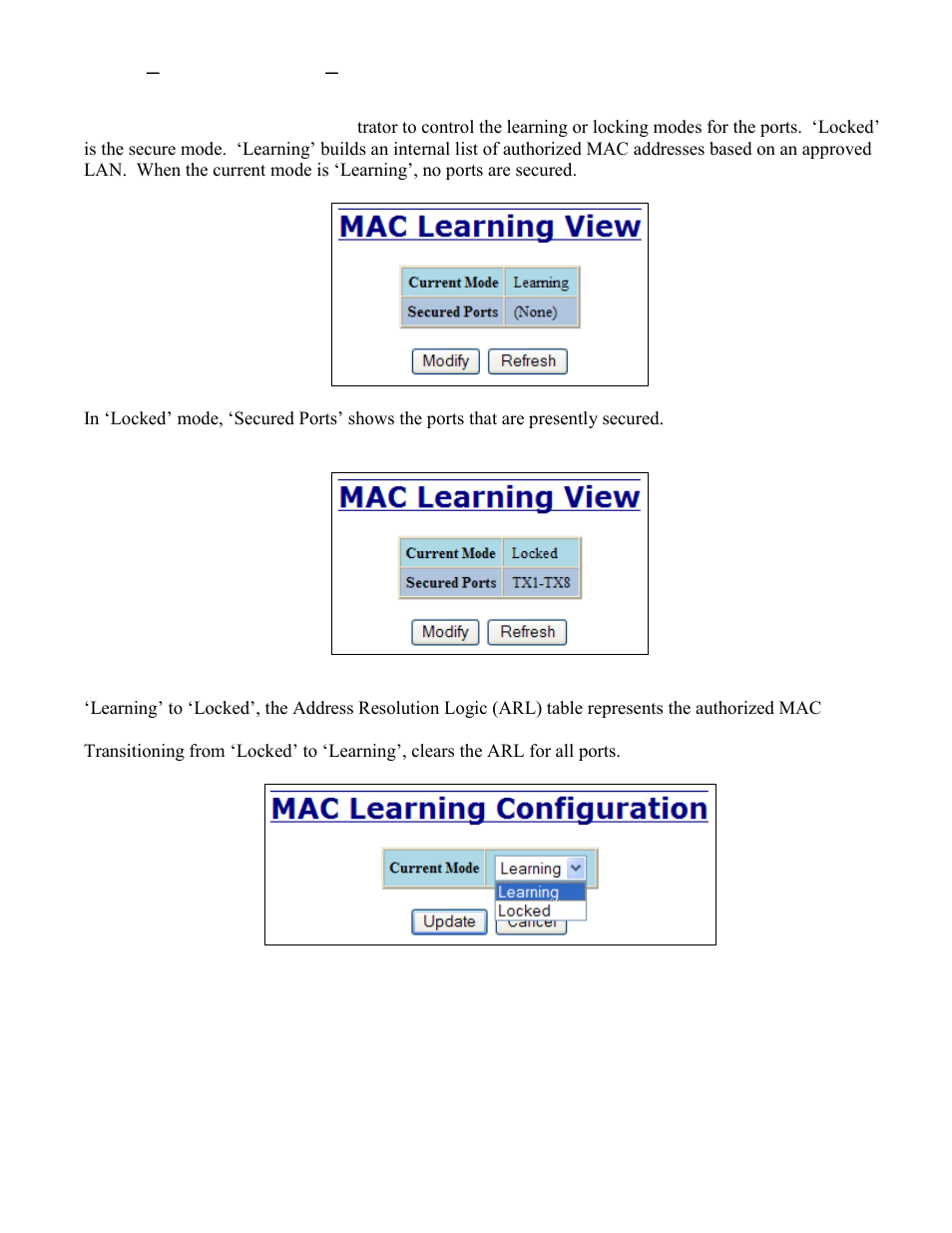 Ports – mac security – learning | N-Tron 708M12 User Manual | Page 48 / 156