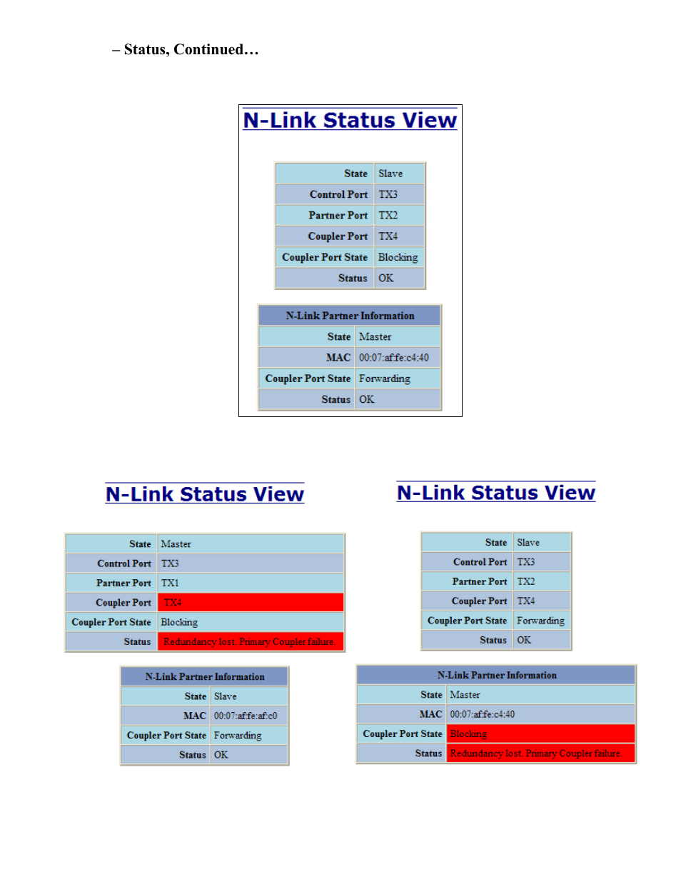 N-link – status, continued | N-Tron 708M12 User Manual | Page 94 / 156
