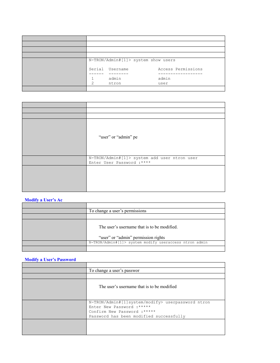 User management commands | N-Tron 9000 User Manual | Page 103 / 145