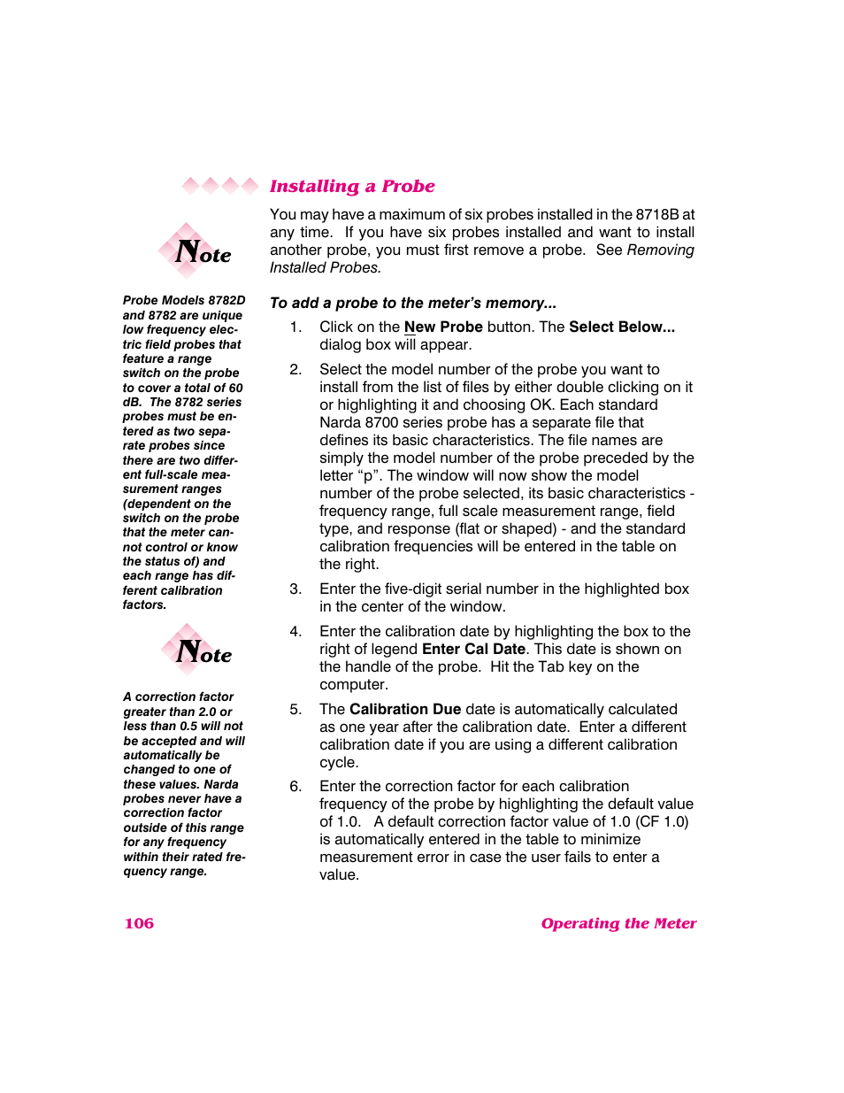 Installing a probe | NARDA 8718B User Manual | Page 107 / 137