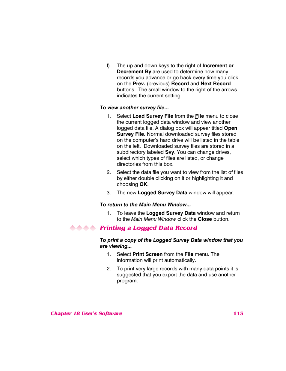 Printing a logged data record | NARDA 8718B User Manual | Page 114 / 137