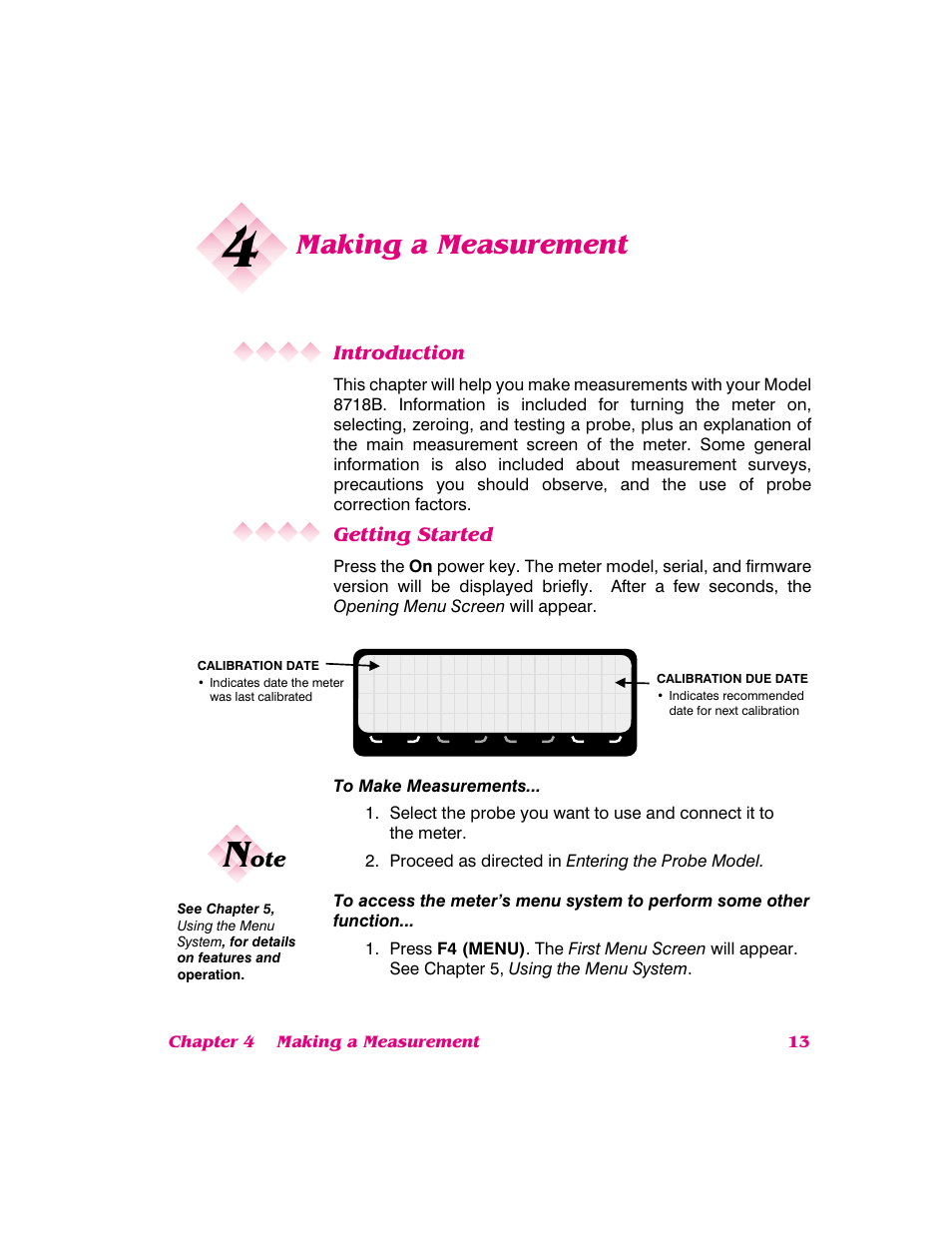 Making a measurement, Introduction, Getting started | NARDA 8718B User Manual | Page 14 / 137