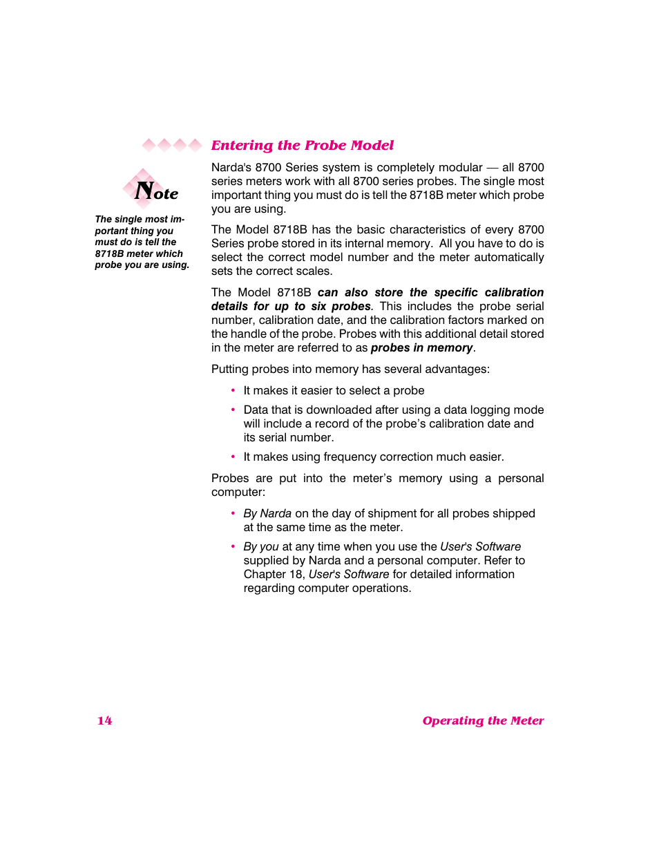 Entering the probe model | NARDA 8718B User Manual | Page 15 / 137