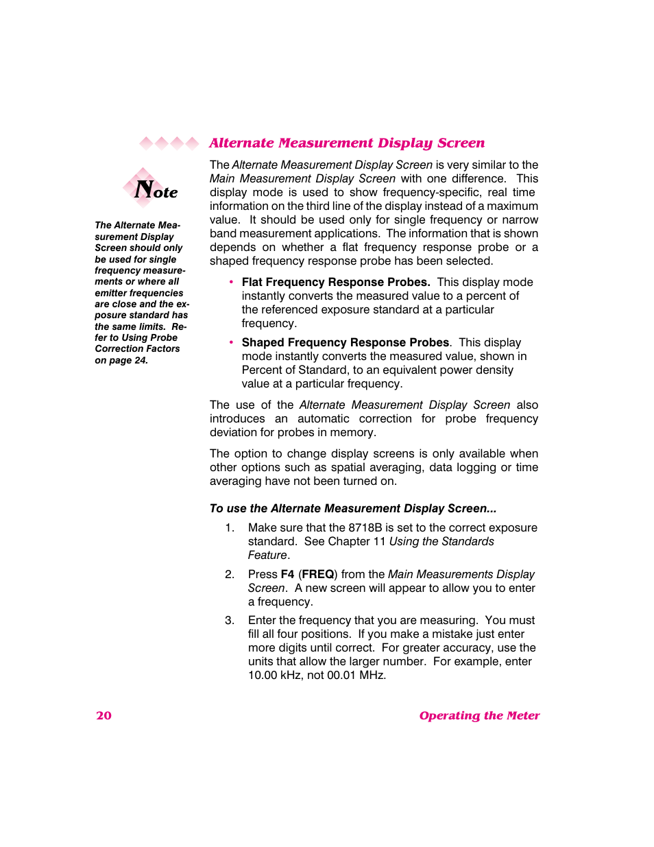 Alternate measurement display screen | NARDA 8718B User Manual | Page 21 / 137