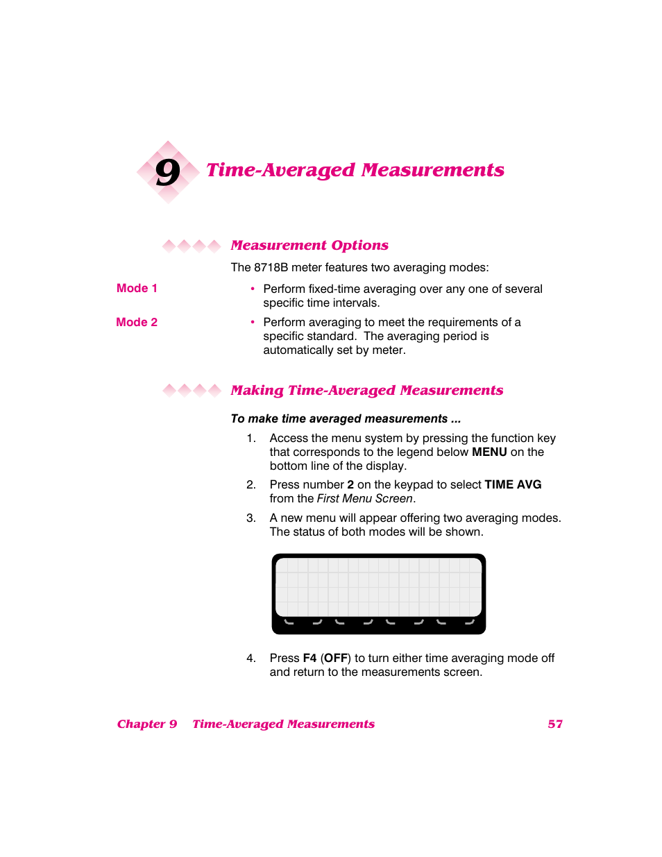 Time-averaged measurements, Measurement options, Making time-averaged measurements | NARDA 8718B User Manual | Page 58 / 137