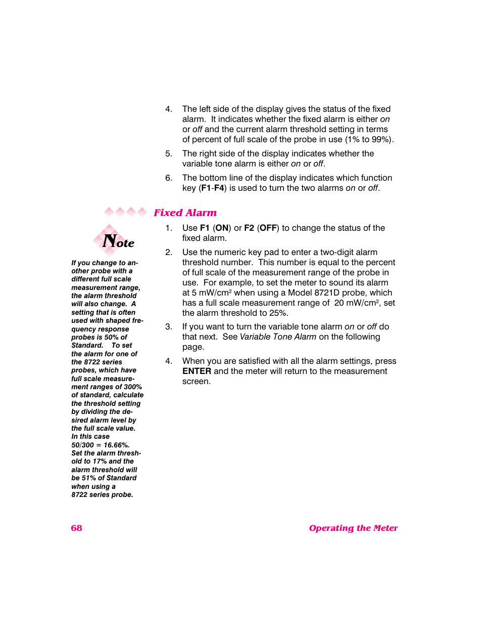 Fixed alarm | NARDA 8718B User Manual | Page 69 / 137