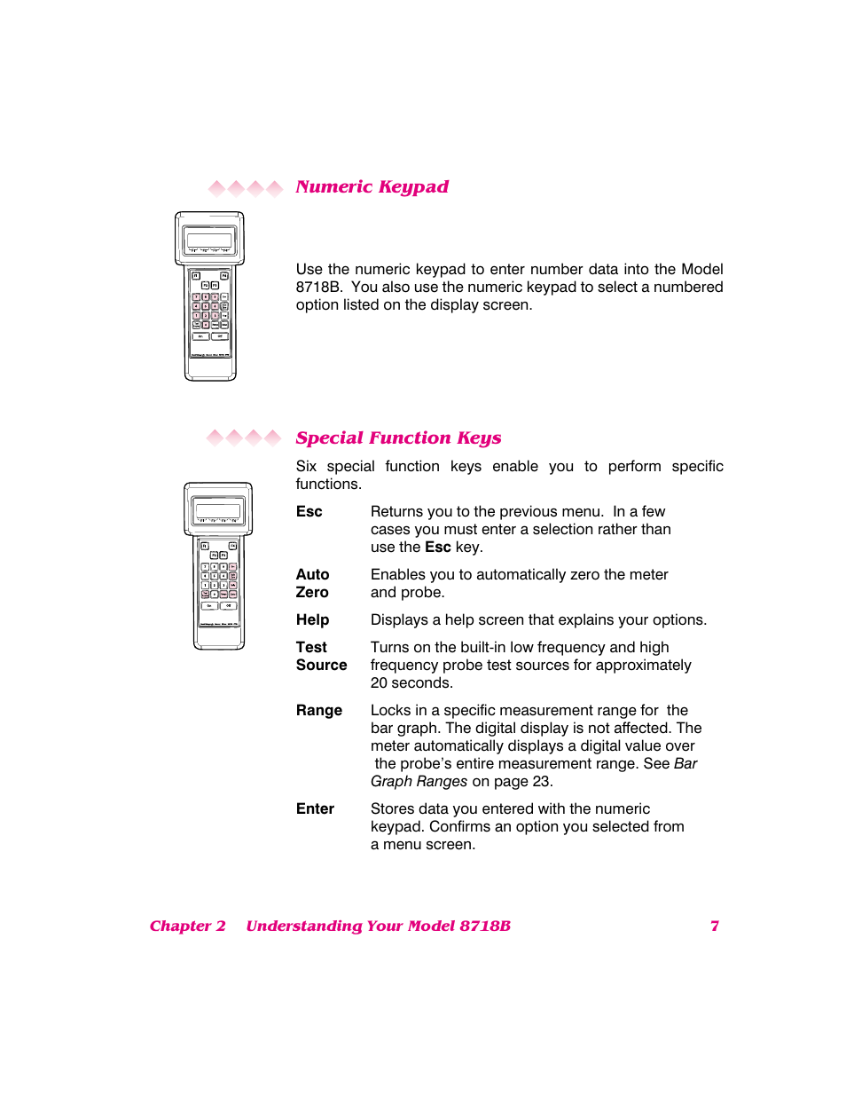 Numeric keypad, Special function keys | NARDA 8718B User Manual | Page 8 / 137