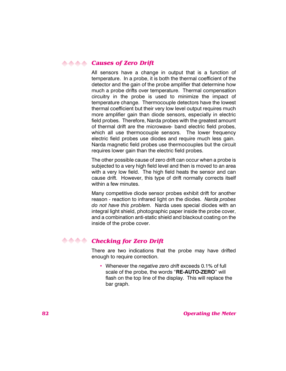 Causes of zero drift, Checking for zero drift | NARDA 8718B User Manual | Page 83 / 137