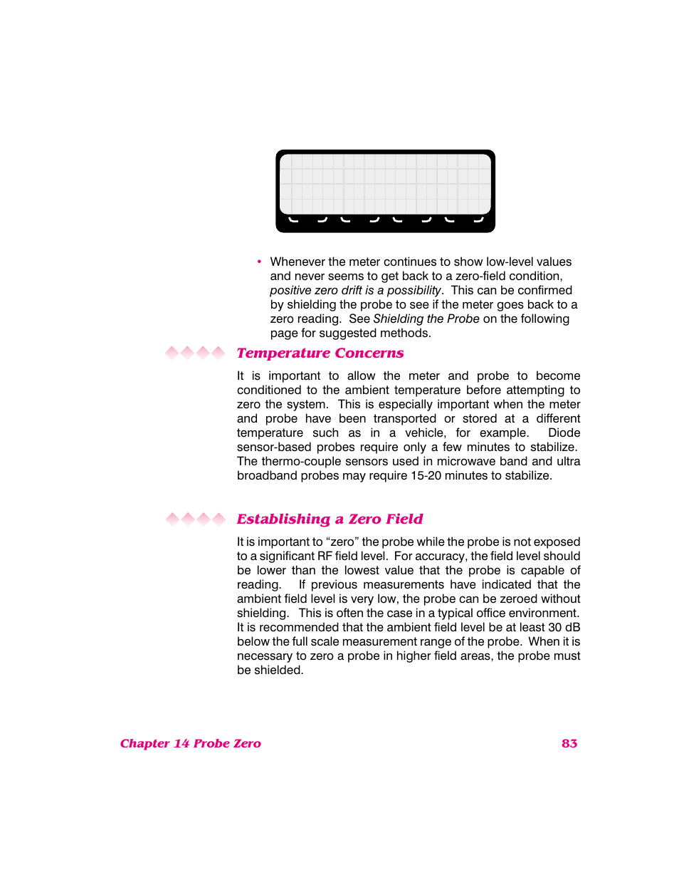 Temperature concerns, Establishing a zero field | NARDA 8718B User Manual | Page 84 / 137