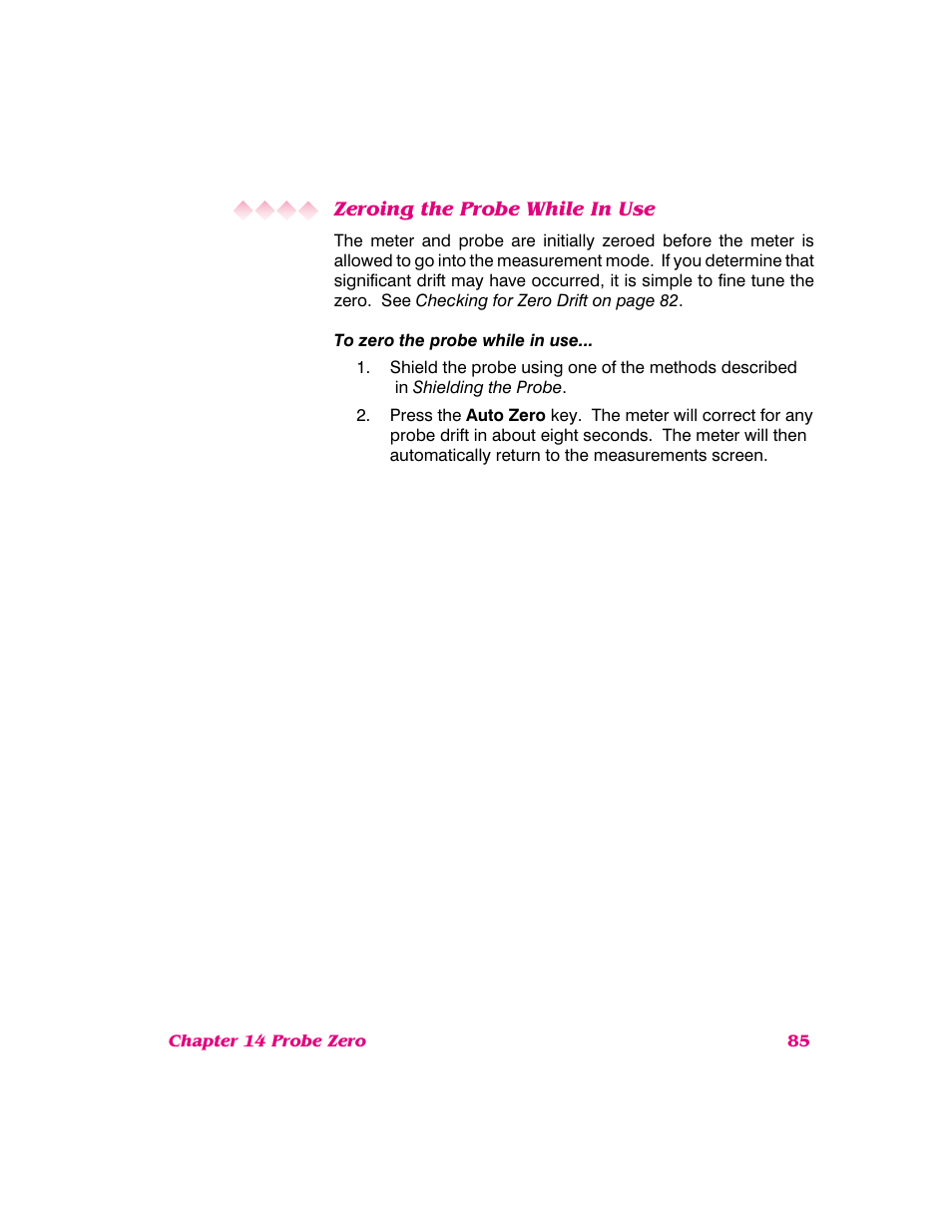 Zeroing the probe while in use | NARDA 8718B User Manual | Page 86 / 137