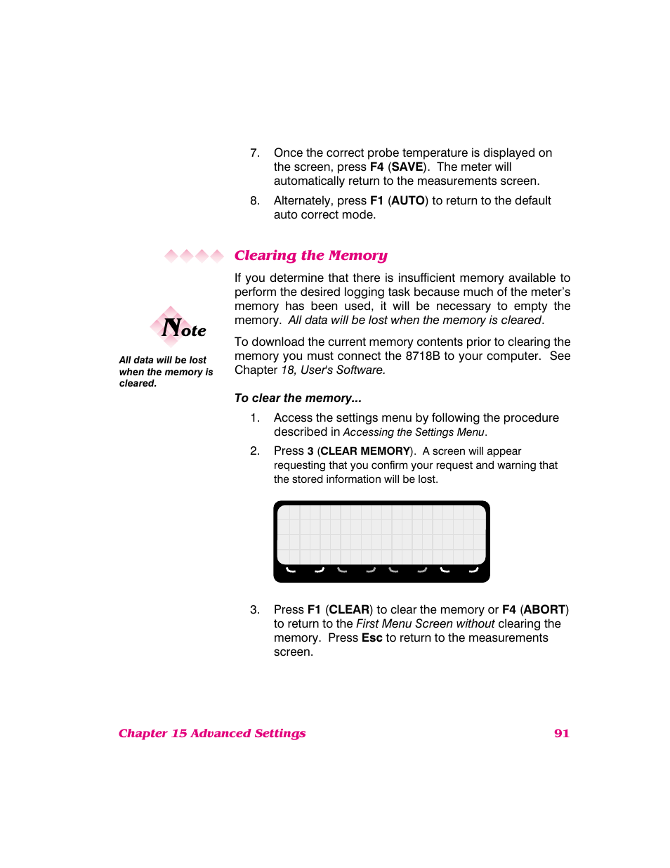 Clearing the memory | NARDA 8718B User Manual | Page 92 / 137