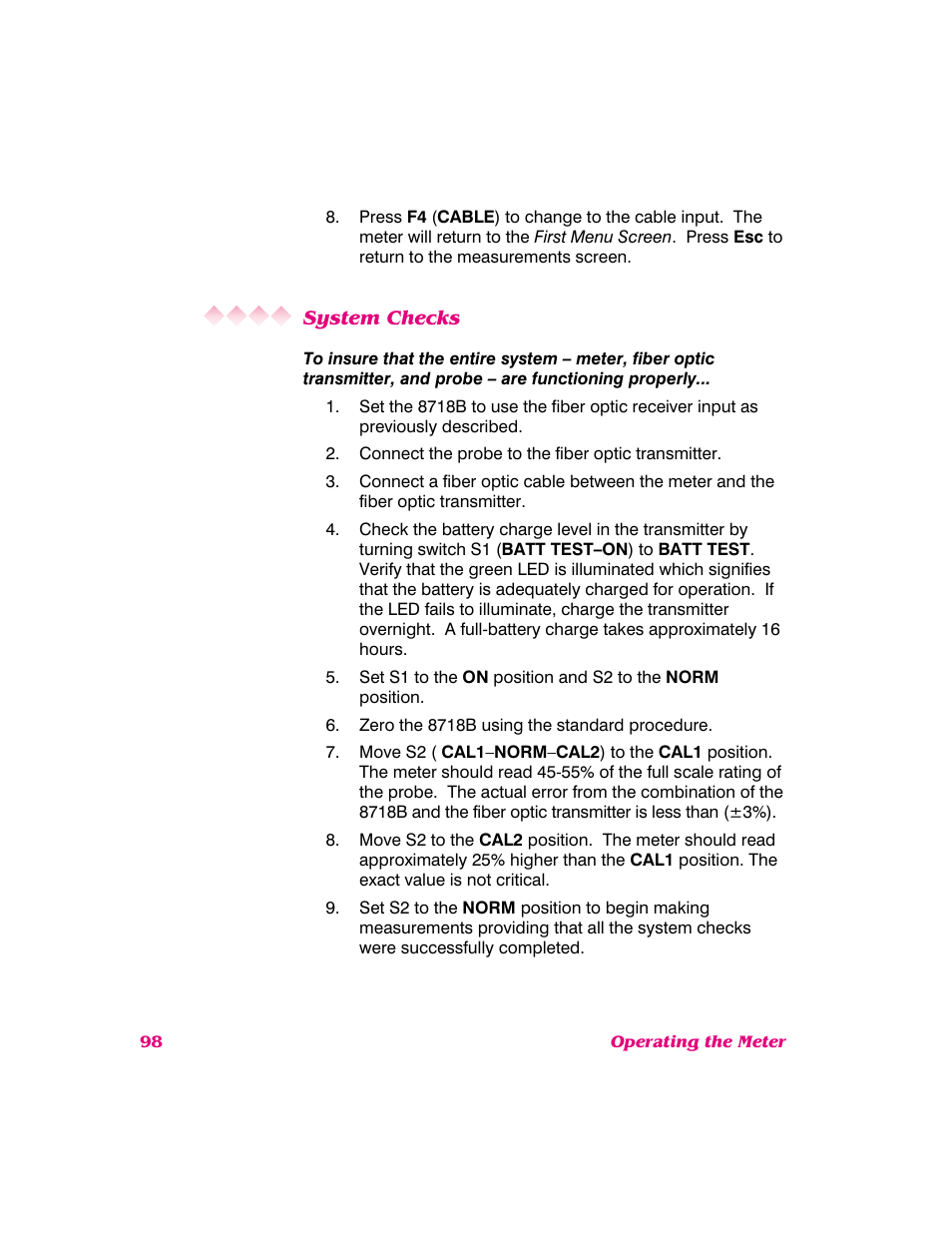 System checks | NARDA 8718B User Manual | Page 99 / 137