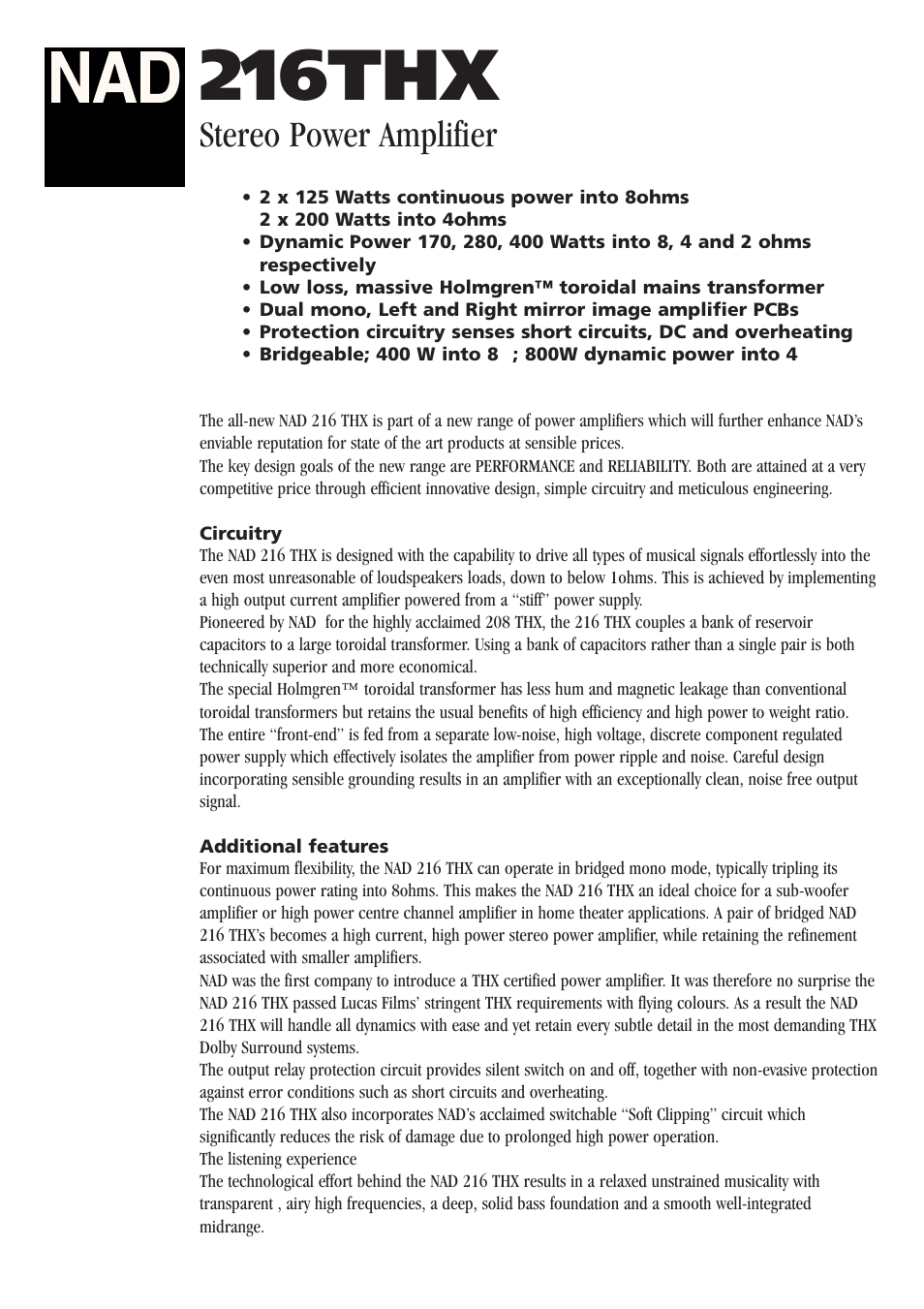 NAD Theater 216THX User Manual | 2 pages