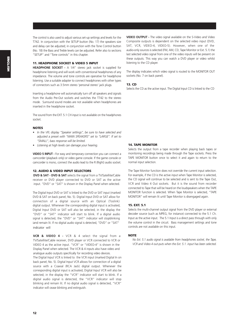 NAD T742 User Manual | Page 12 / 20