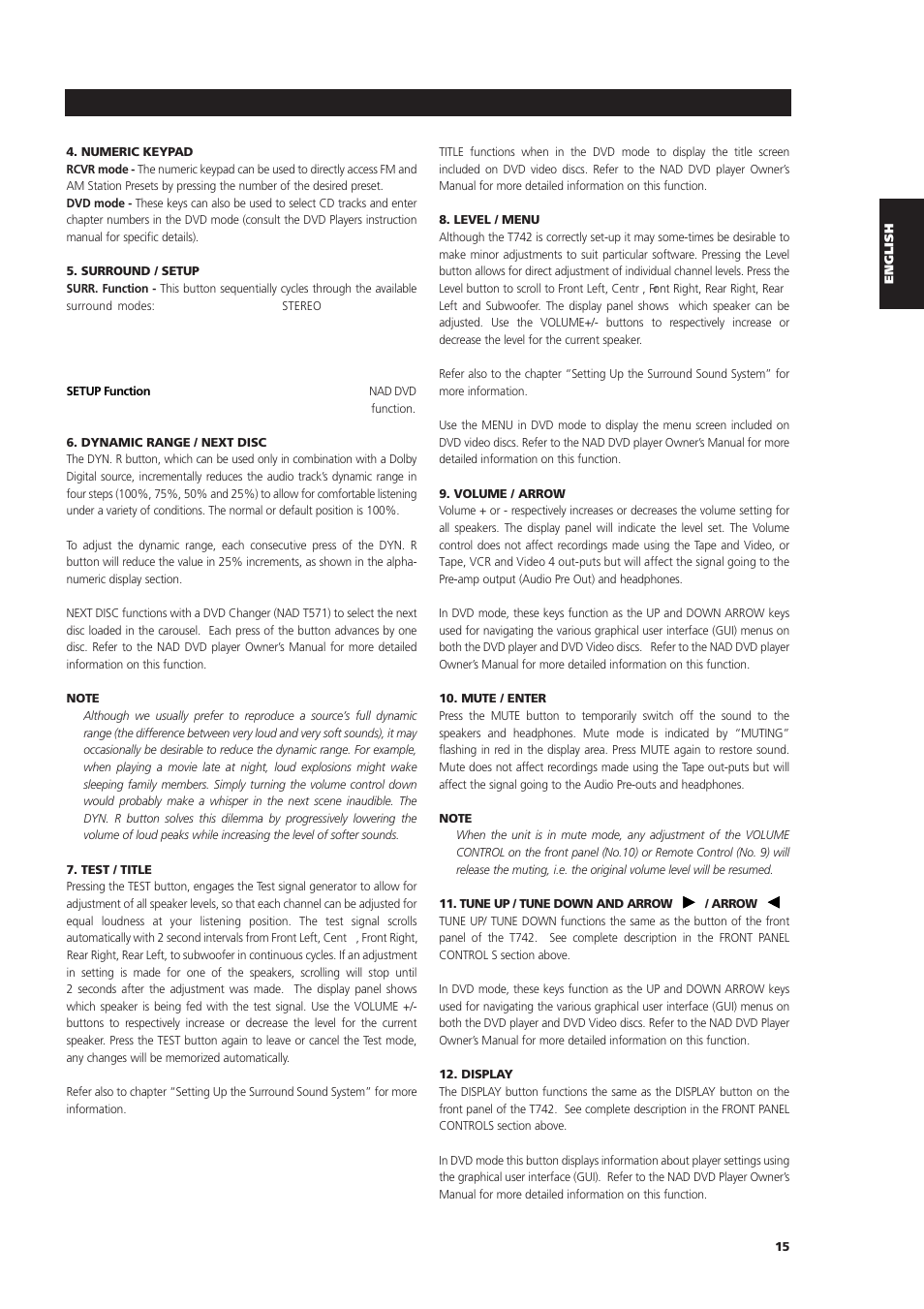 NAD T742 User Manual | Page 15 / 20