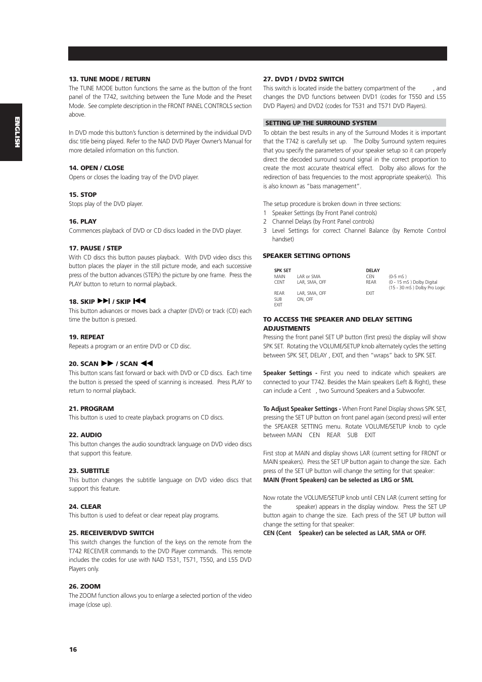 NAD T742 User Manual | Page 16 / 20