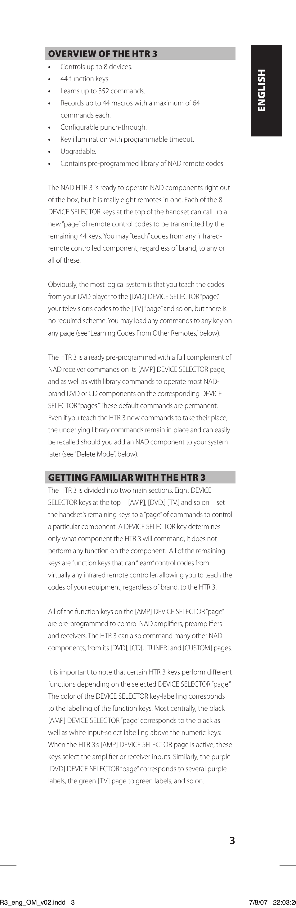 NAD HTR-3 User Manual | Page 3 / 72