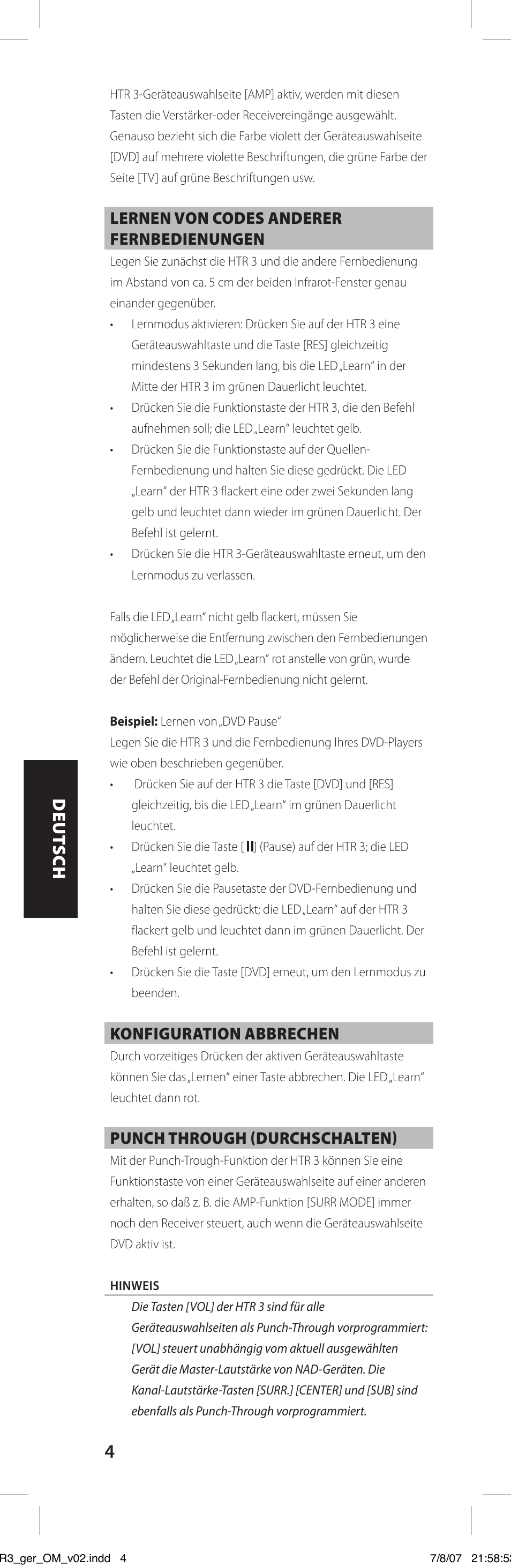 NAD HTR-3 User Manual | Page 40 / 72