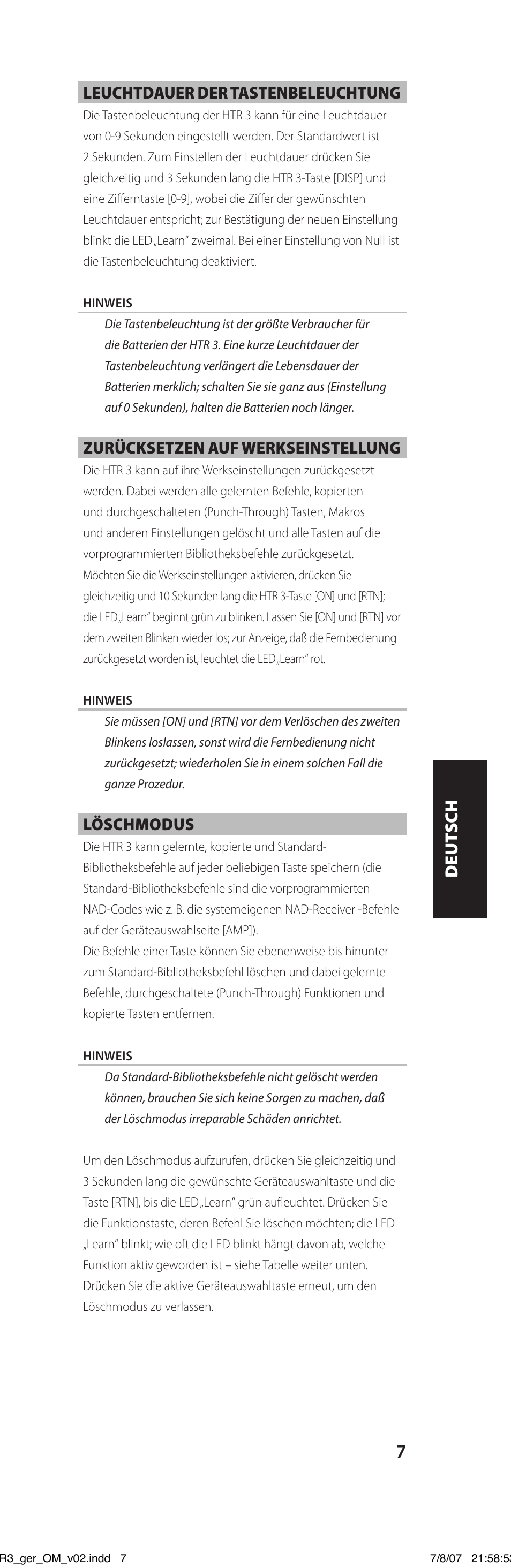 NAD HTR-3 User Manual | Page 43 / 72