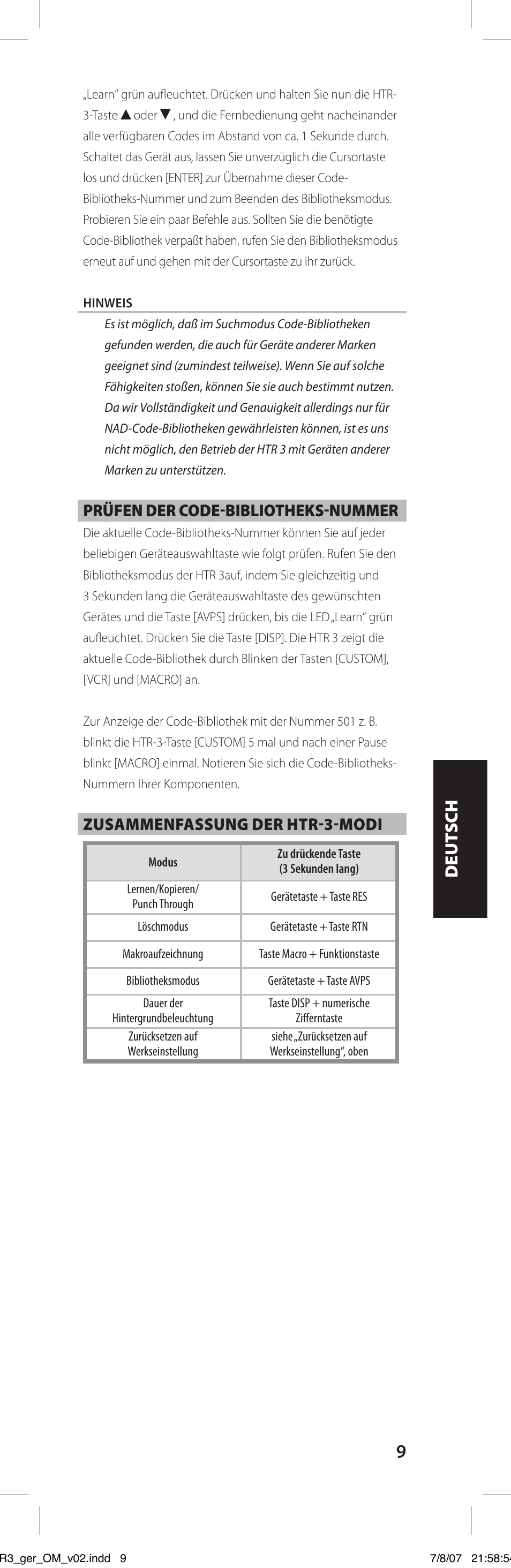 NAD HTR-3 User Manual | Page 45 / 72