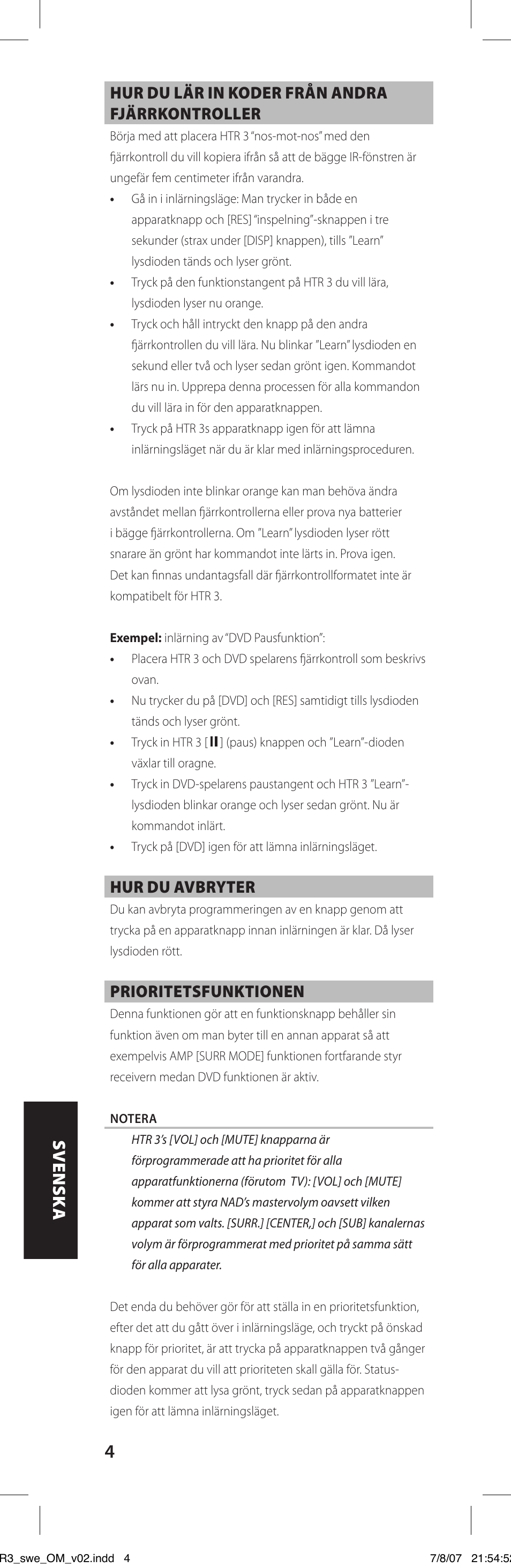 NAD HTR-3 User Manual | Page 56 / 72