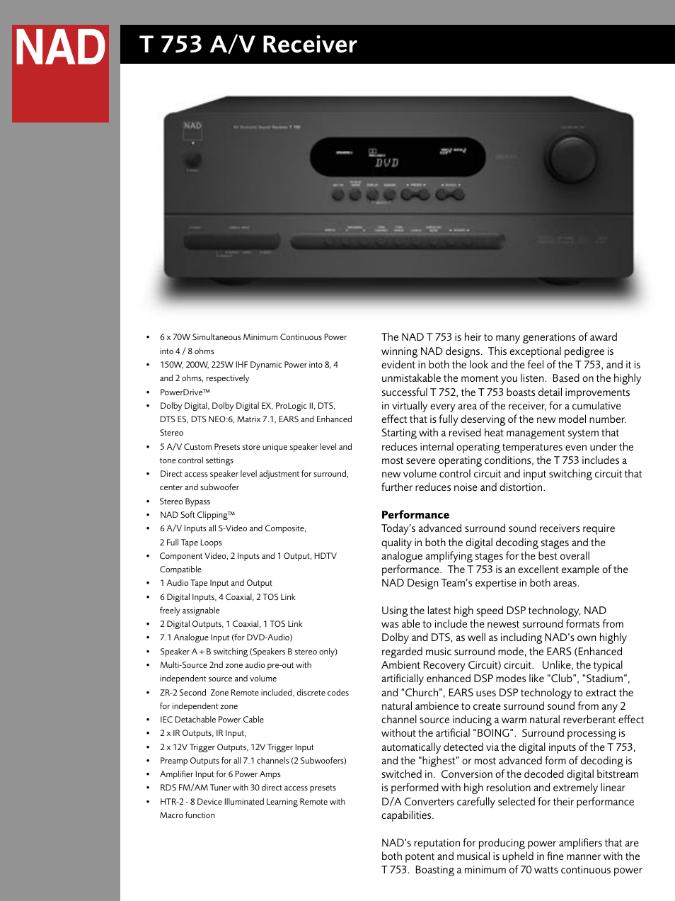 NAD T 753 User Manual | 4 pages