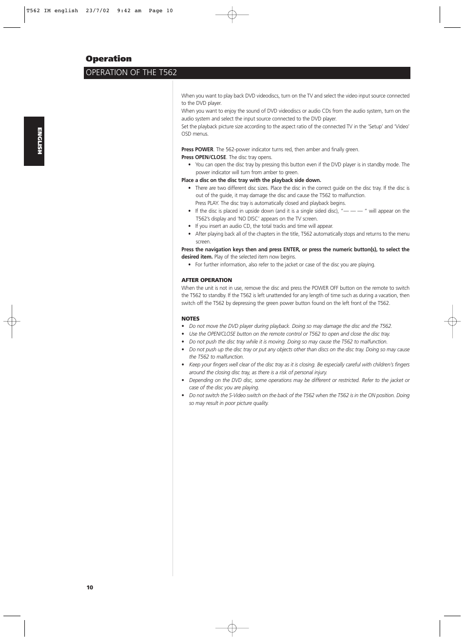 Operation of the t562 operation | NAD T562 User Manual | Page 10 / 34