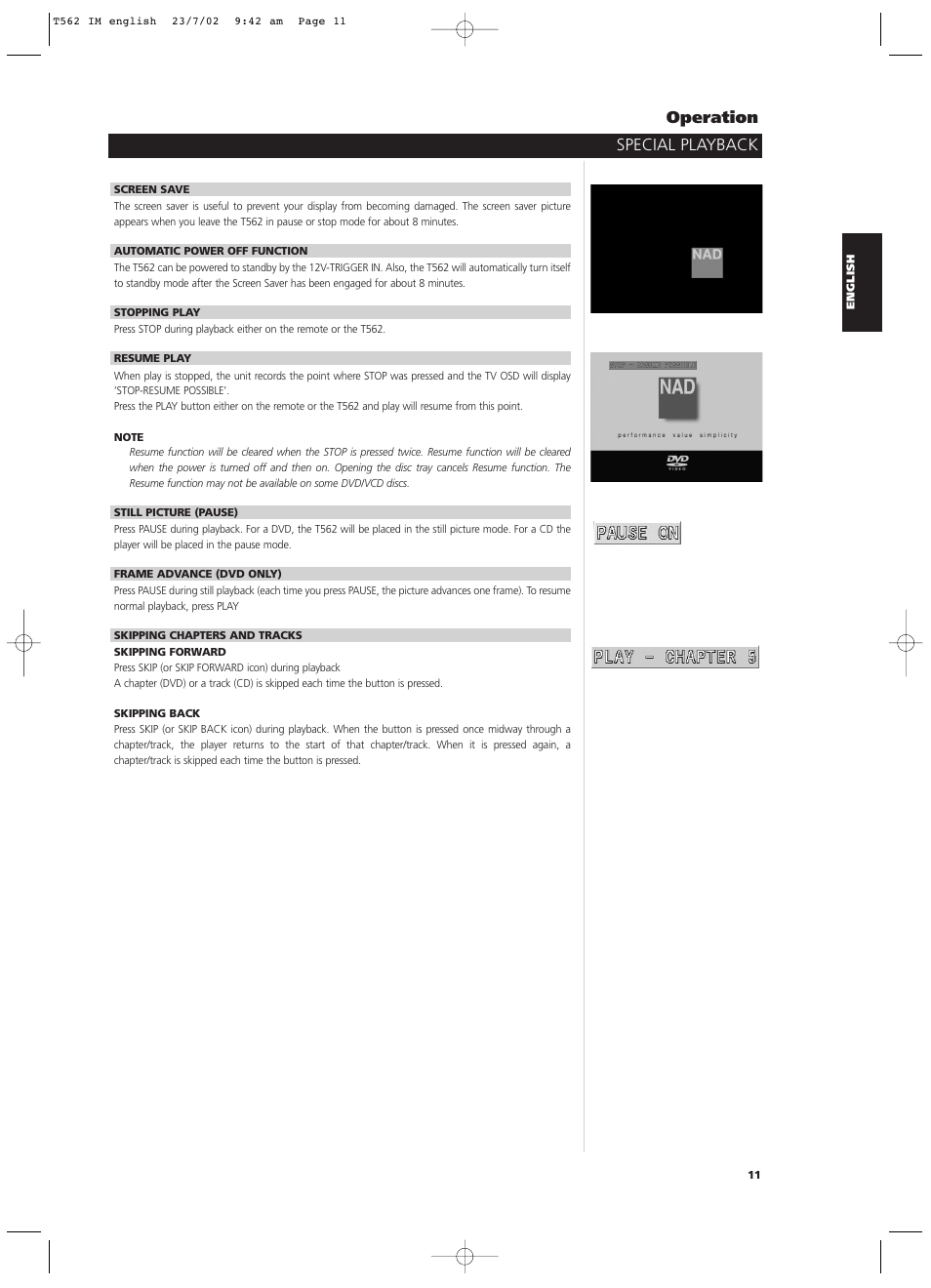 Special playback operation | NAD T562 User Manual | Page 11 / 34