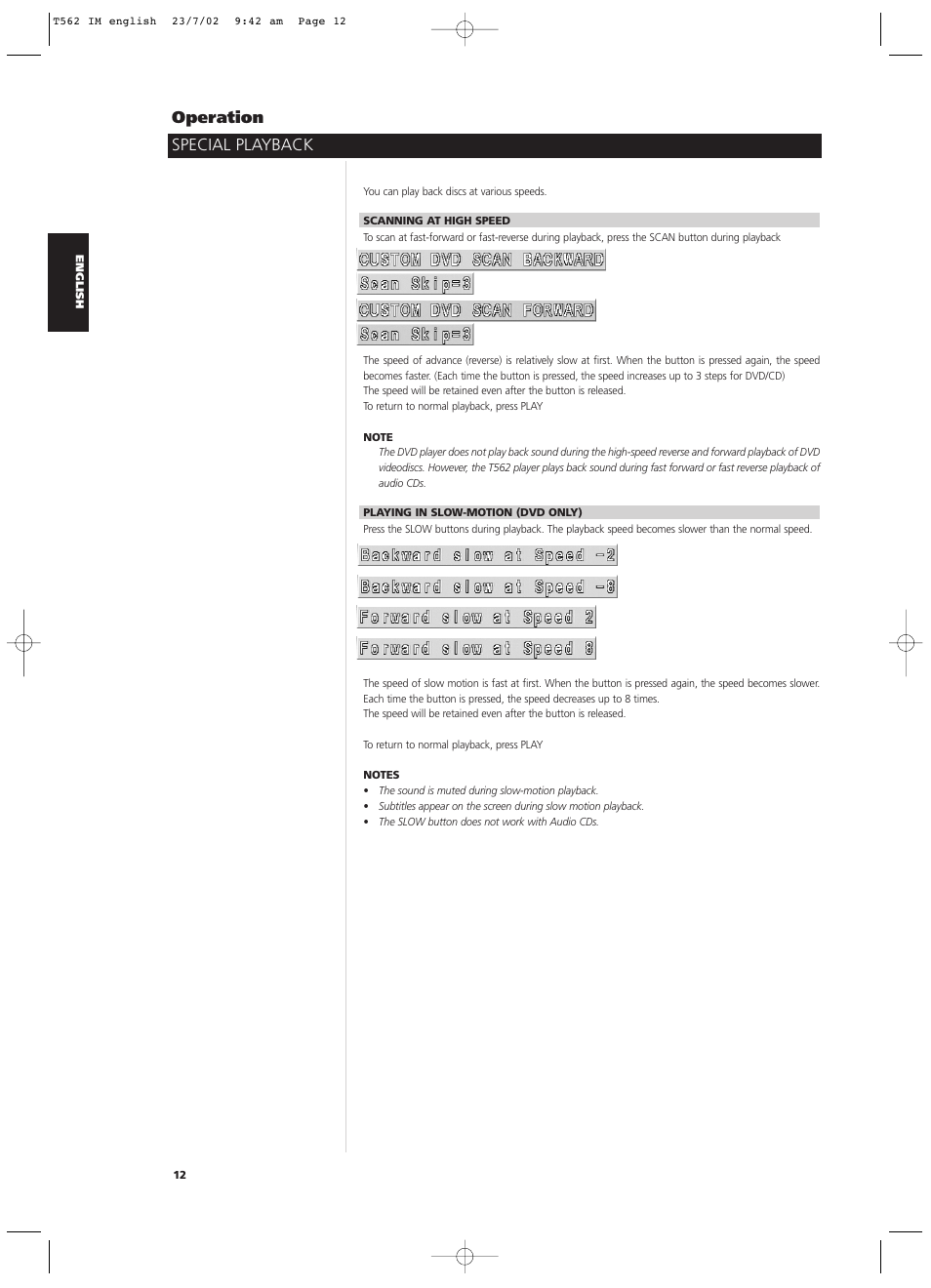 Special playback operation | NAD T562 User Manual | Page 12 / 34