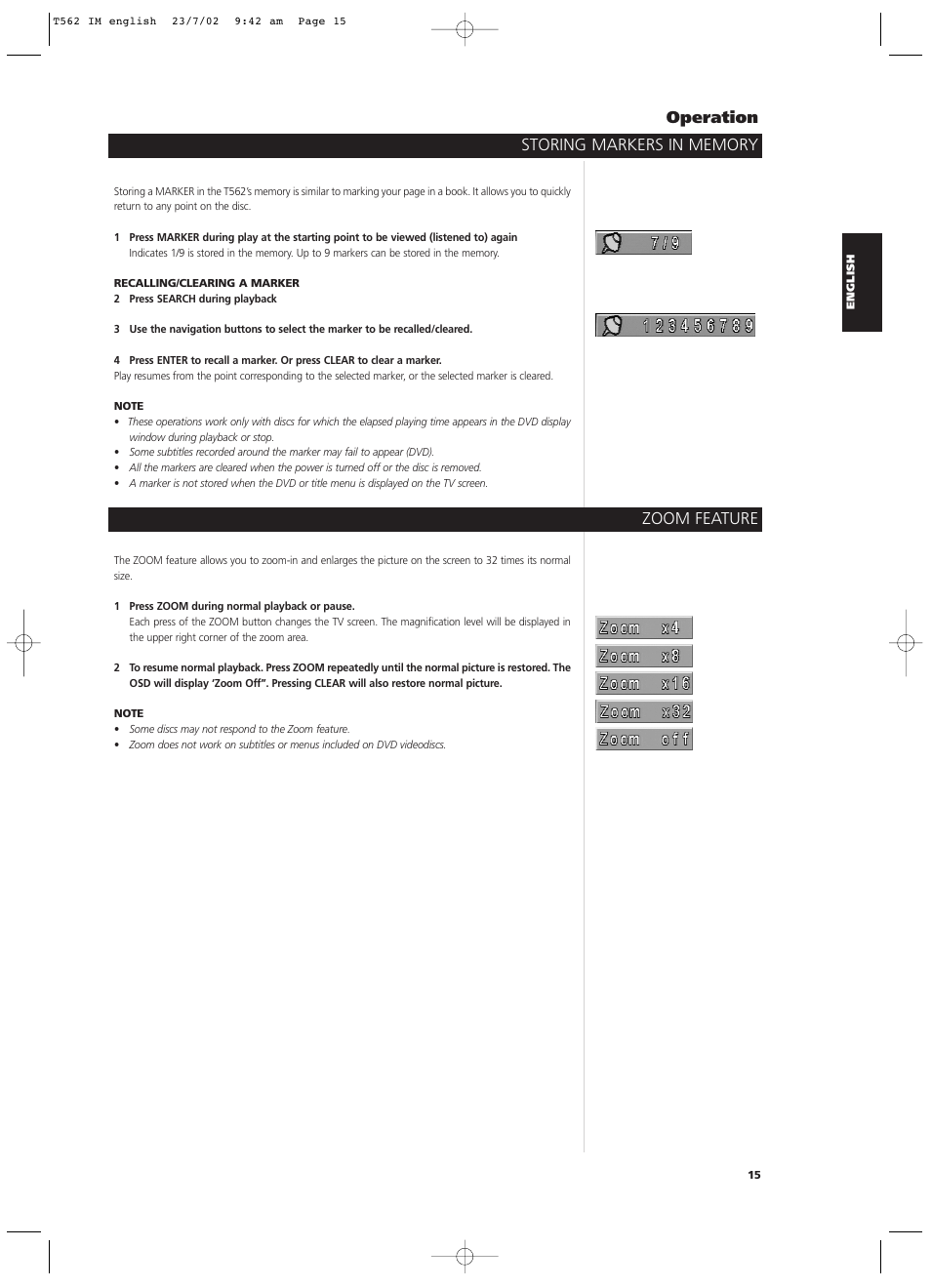 Zoom feature | NAD T562 User Manual | Page 15 / 34