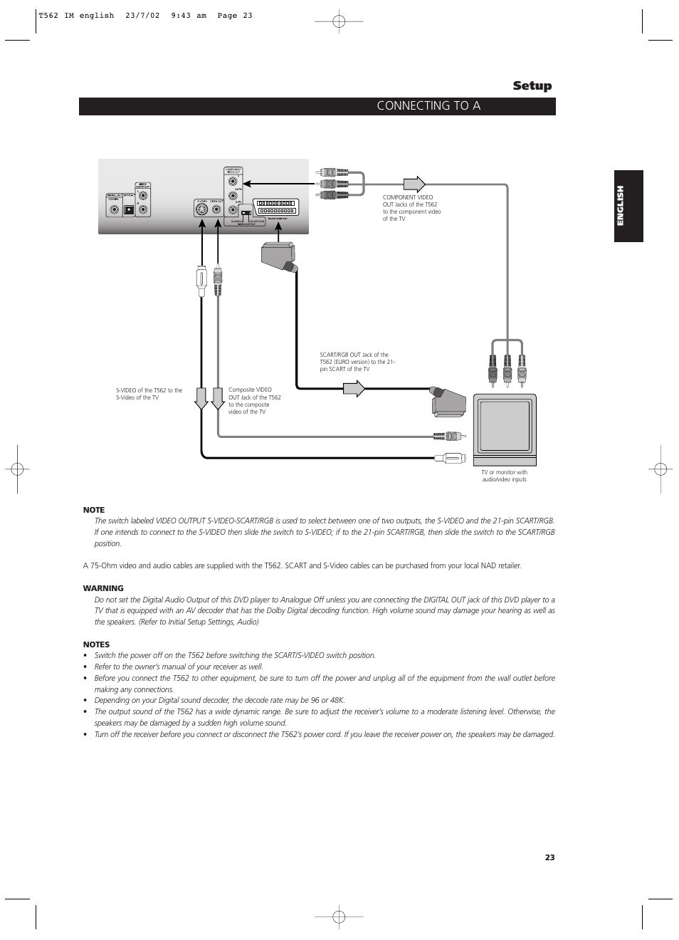Connecting to a tv directly setup | NAD T562 User Manual | Page 23 / 34