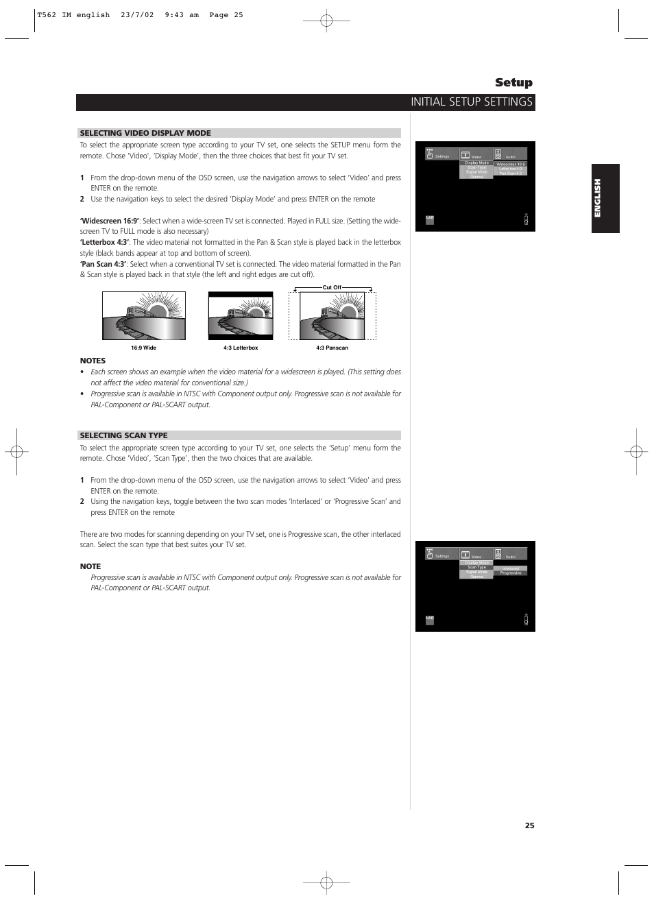 Initial setup settings setup | NAD T562 User Manual | Page 25 / 34