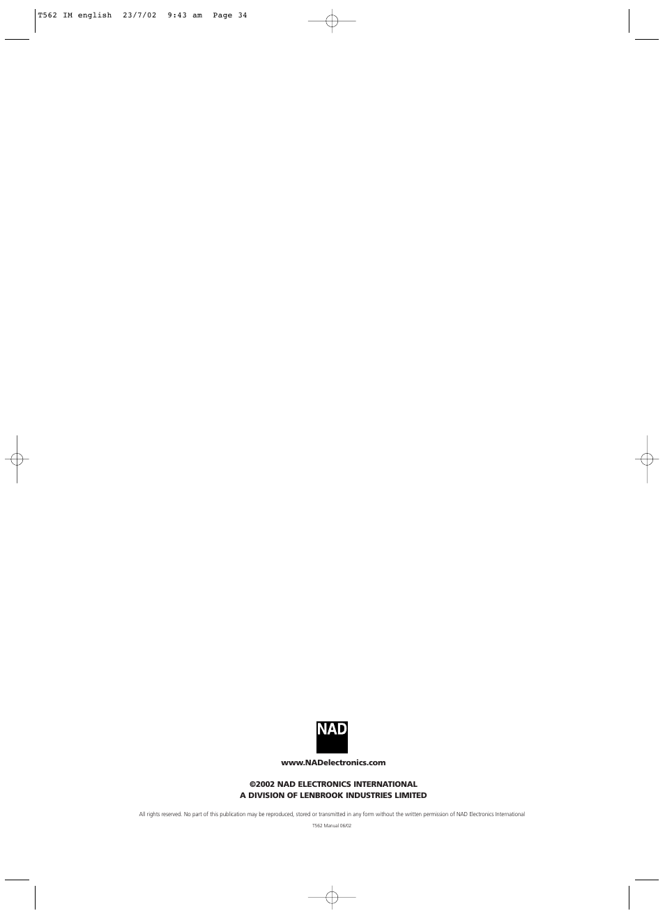 NAD T562 User Manual | Page 34 / 34