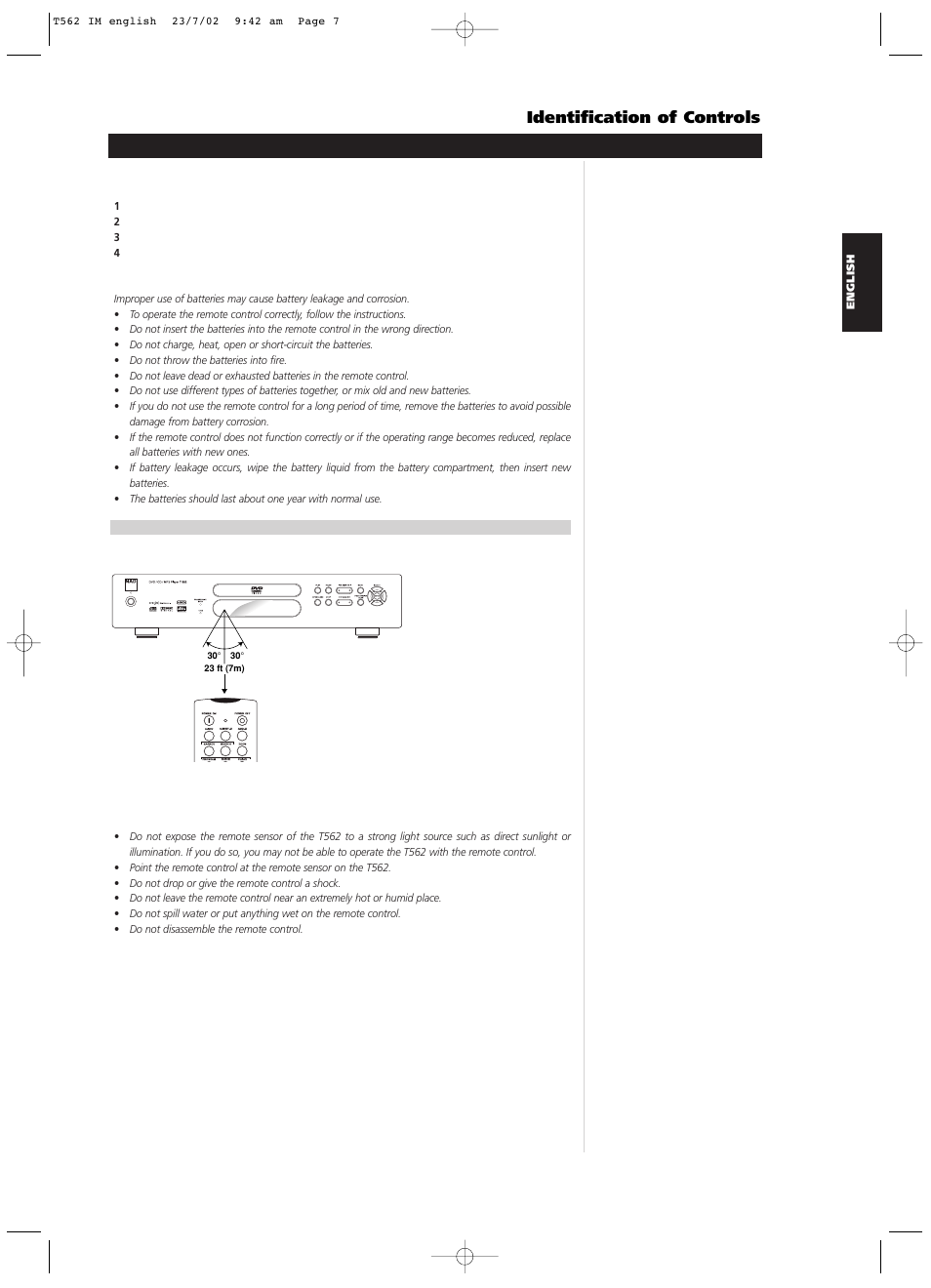 Preparing the remote control, Identification of controls | NAD T562 User Manual | Page 7 / 34
