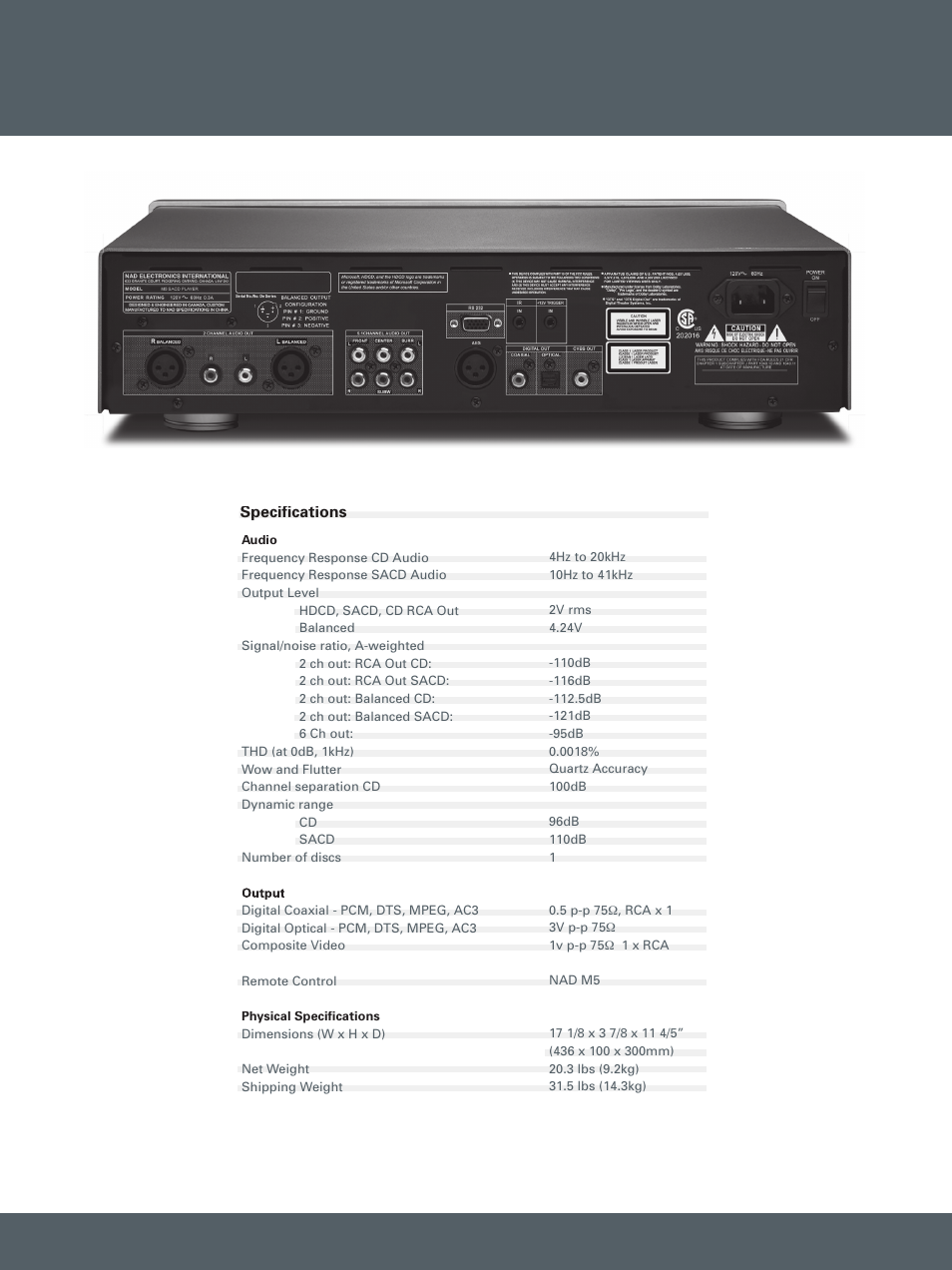 Speciﬁ cations | NAD M5 User Manual | Page 3 / 4