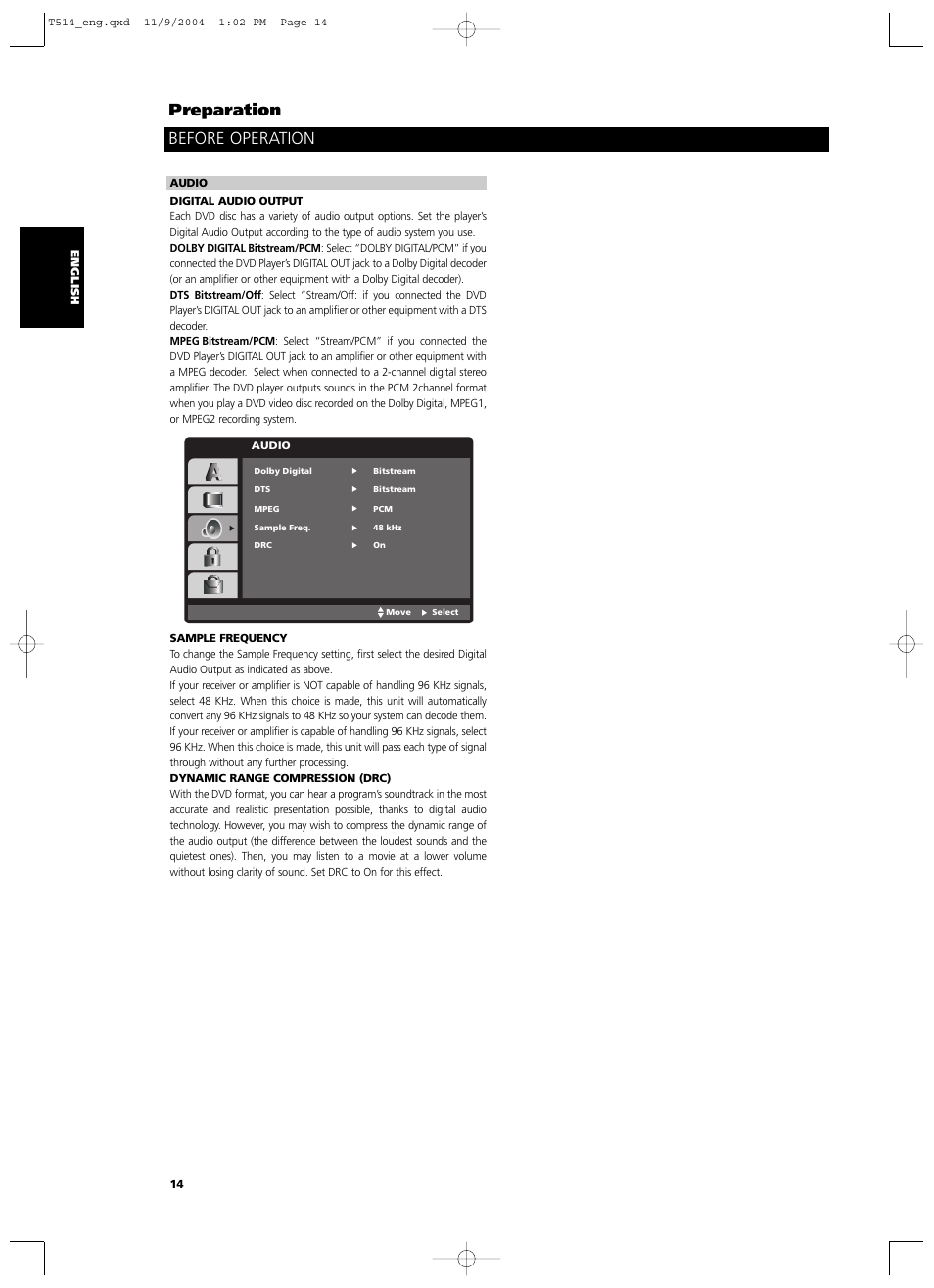 Before operation preparation | NAD T 514DVD User Manual | Page 14 / 30