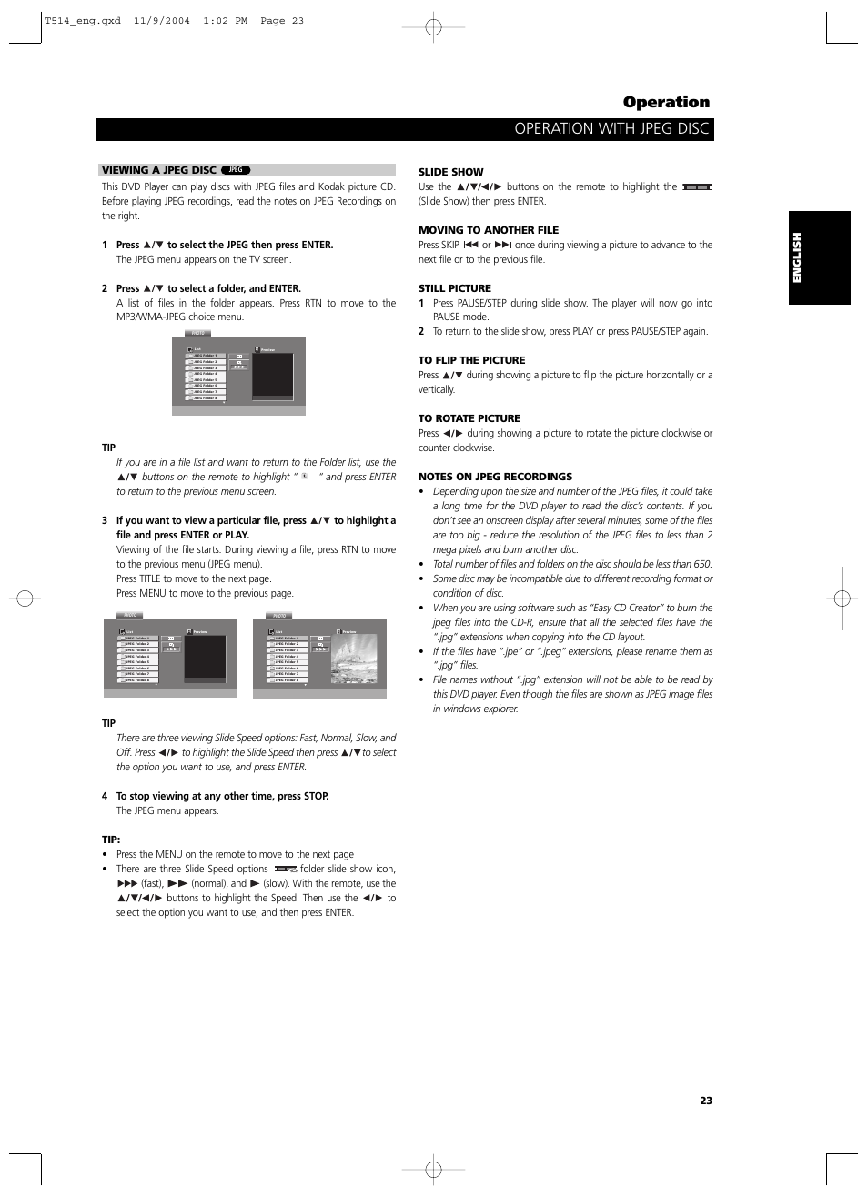 Operation with jpeg disc operation | NAD T 514DVD User Manual | Page 23 / 30