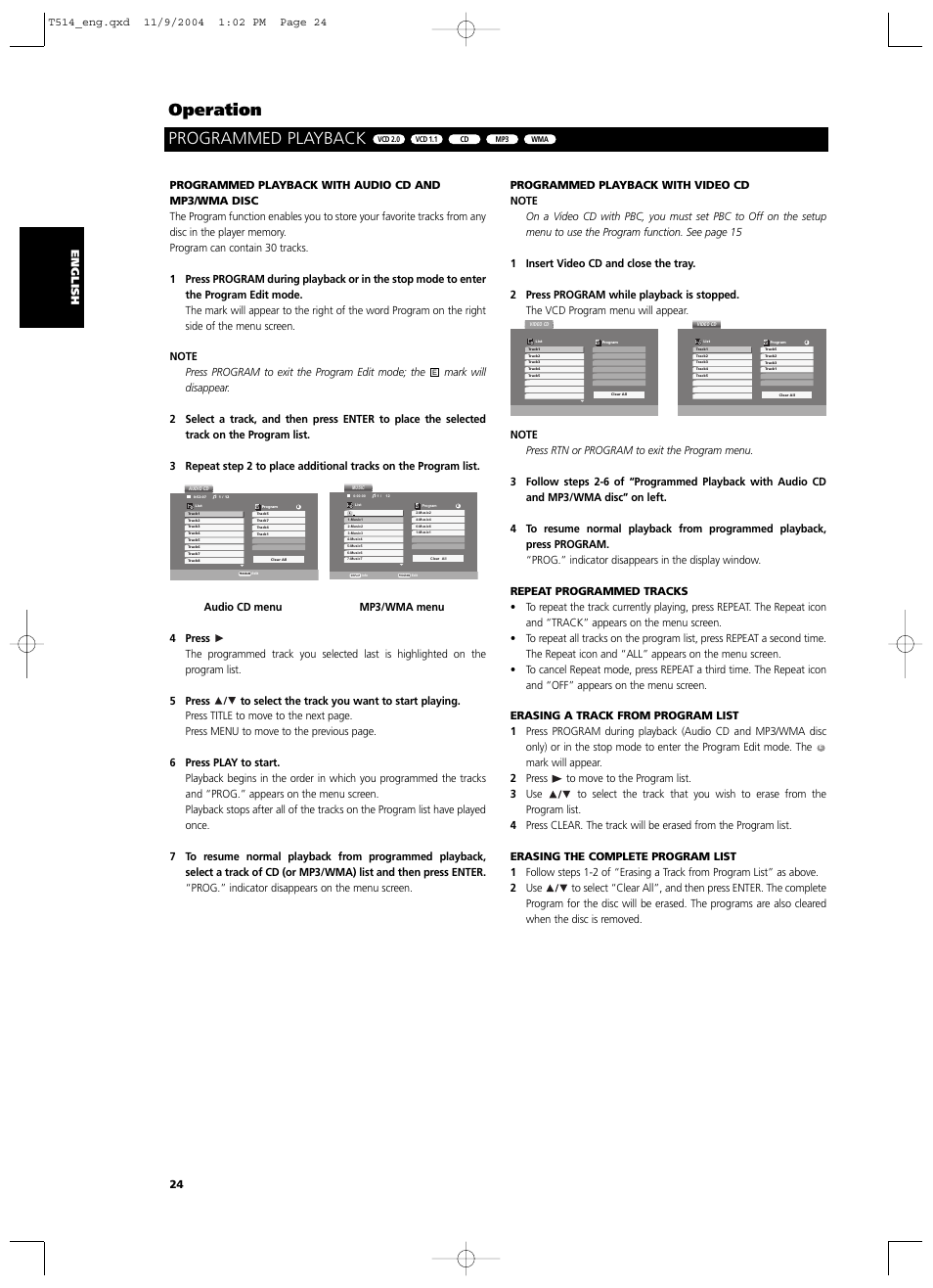 Programmed playback, Operation | NAD T 514DVD User Manual | Page 24 / 30