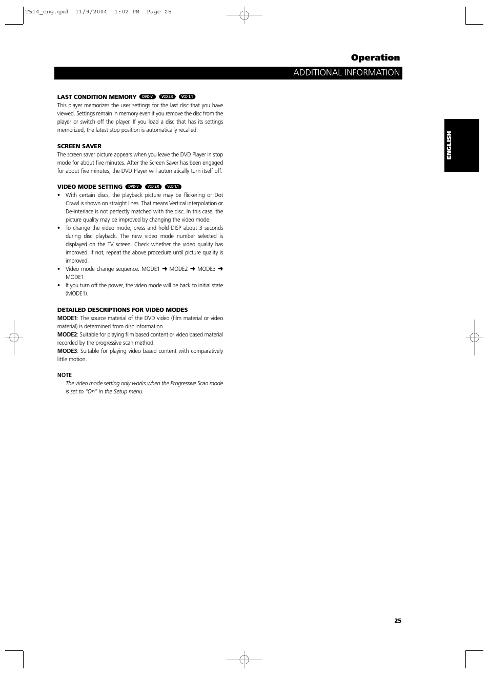 Additional information operation | NAD T 514DVD User Manual | Page 25 / 30