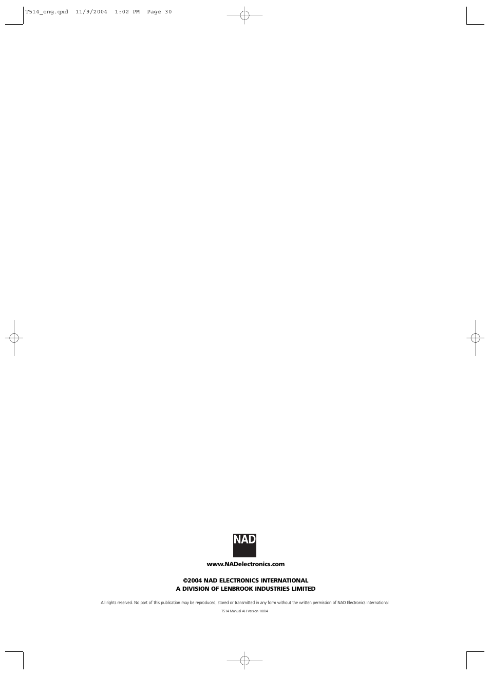 NAD T 514DVD User Manual | Page 30 / 30