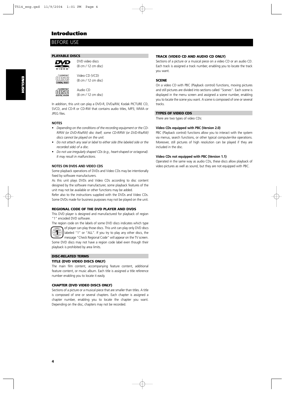 Before use introduction | NAD T 514DVD User Manual | Page 4 / 30