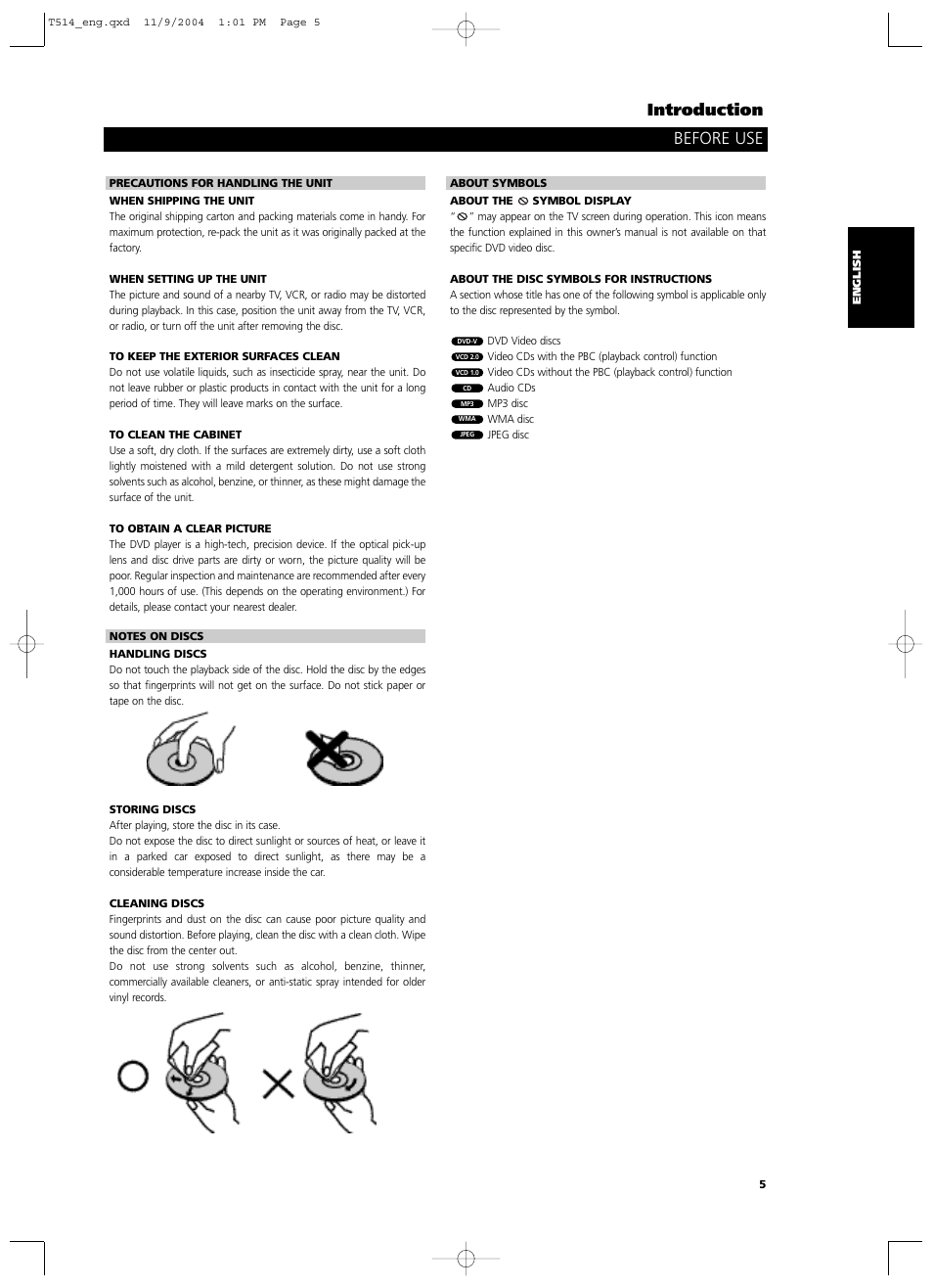 Before use introduction | NAD T 514DVD User Manual | Page 5 / 30