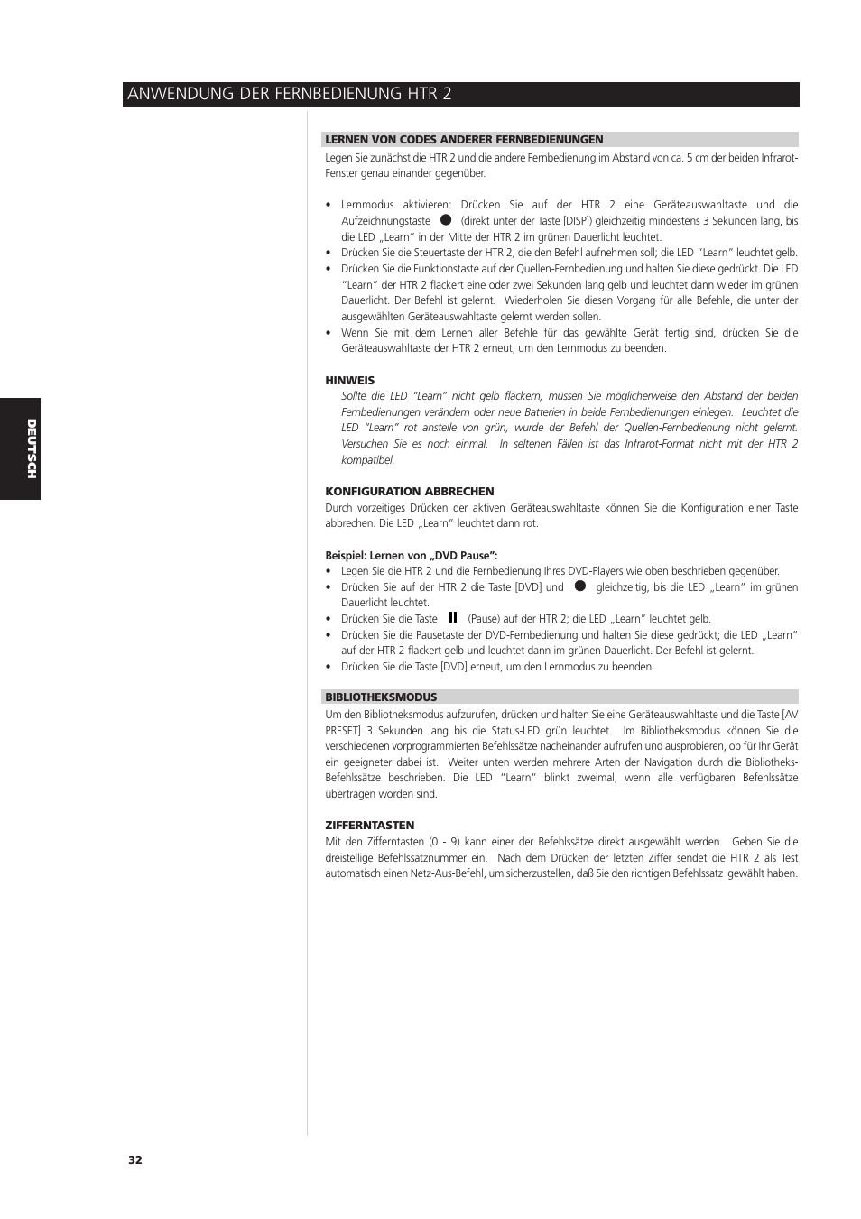 Anwendung der fernbedienung htr 2 | NAD S170iAV User Manual | Page 114 / 164