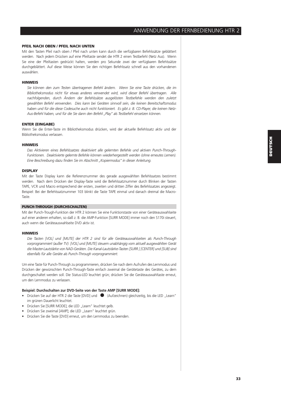Anwendung der fernbedienung htr 2 | NAD S170iAV User Manual | Page 115 / 164