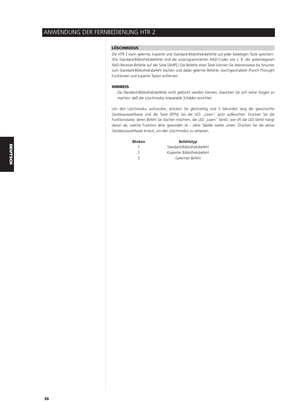 Anwendung der fernbedienung htr 2 | NAD S170iAV User Manual | Page 118 / 164