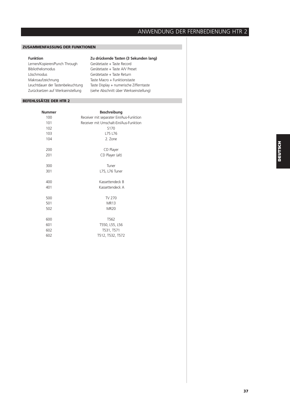 Anwendung der fernbedienung htr 2 | NAD S170iAV User Manual | Page 119 / 164